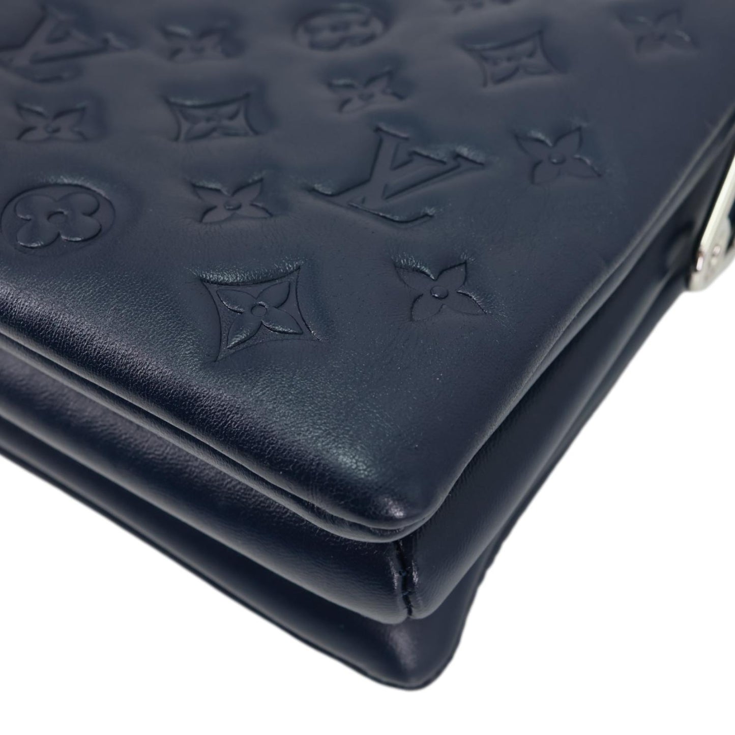 LOUIS VUITTON Coussin PM Monogram Embossed Leather Shoulder Bag Navy Blue