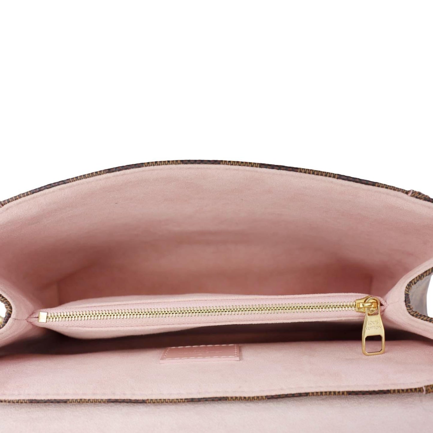 LOUIS VUITTON Caissa Chain Damier Ebene Clutch Shoulder Bag Rose Ballerine