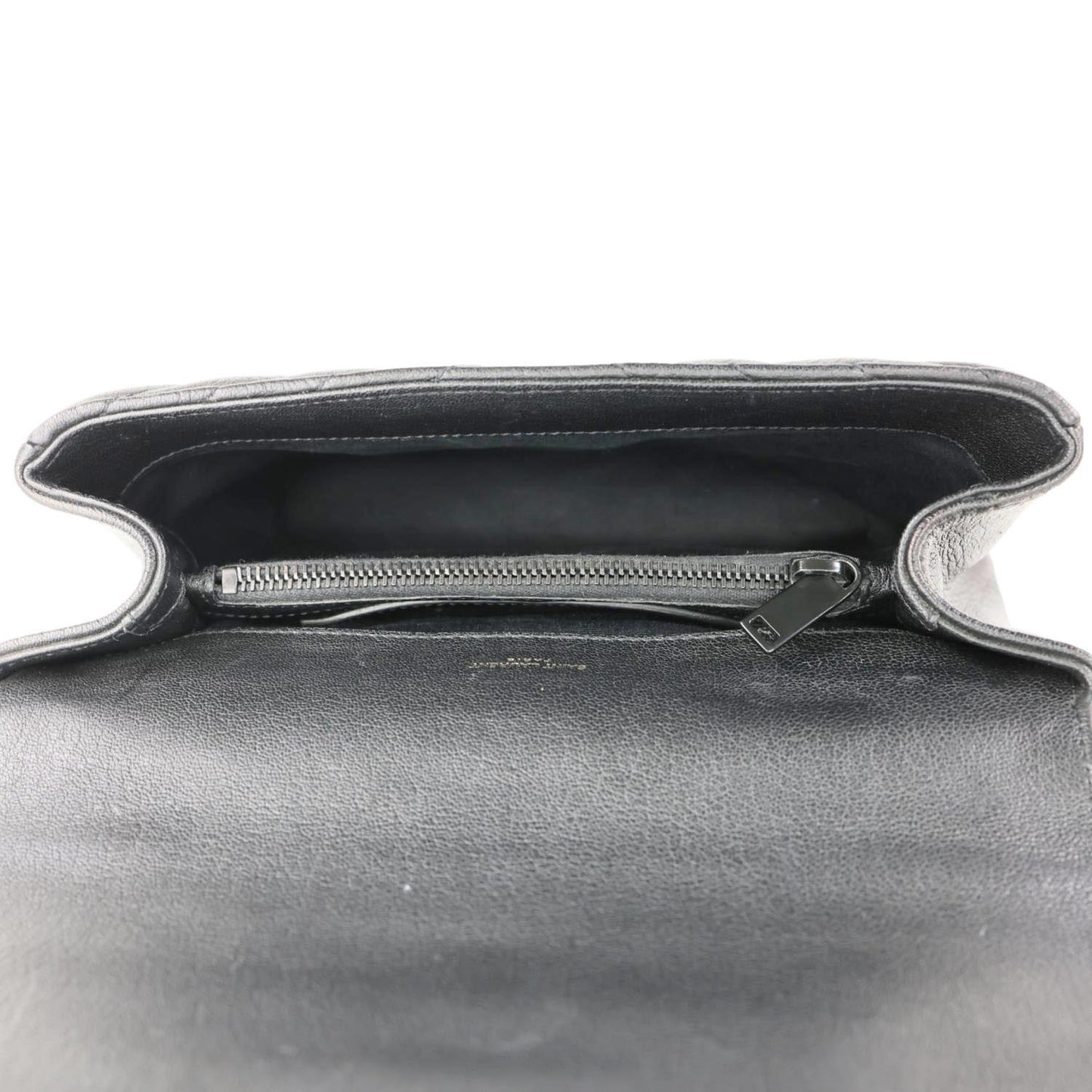 YVES SAINT LAURENT College Flap Medium Classic Chevron Leather Shoulder Bag Black