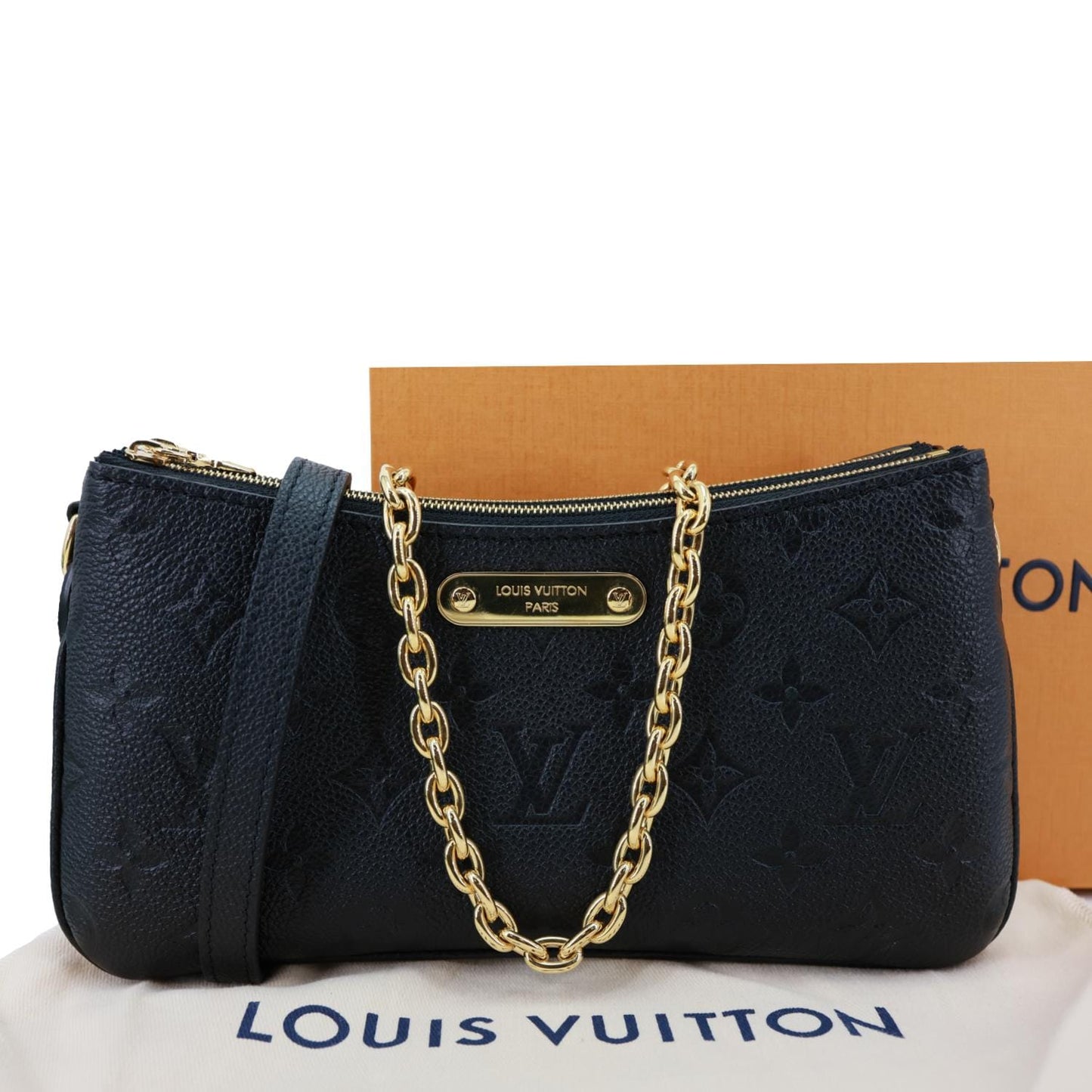 LOUIS VUITTON Liv Pochette Monogram Empreinte Leather Shoulder Bag Black