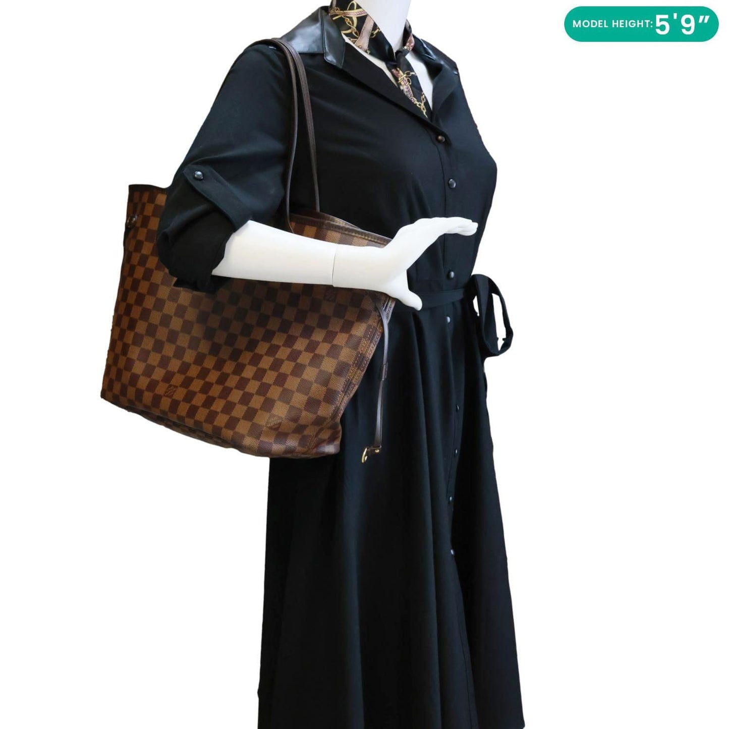 LOUIS VUITTON Neverfull MM Damier Ebene Tote Bag Brown