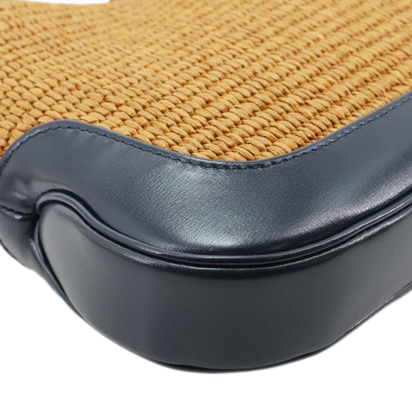 GUCCI Jackie 1961 Small Raffia Straw Lux Shoulder Bag Navy Blue 636706