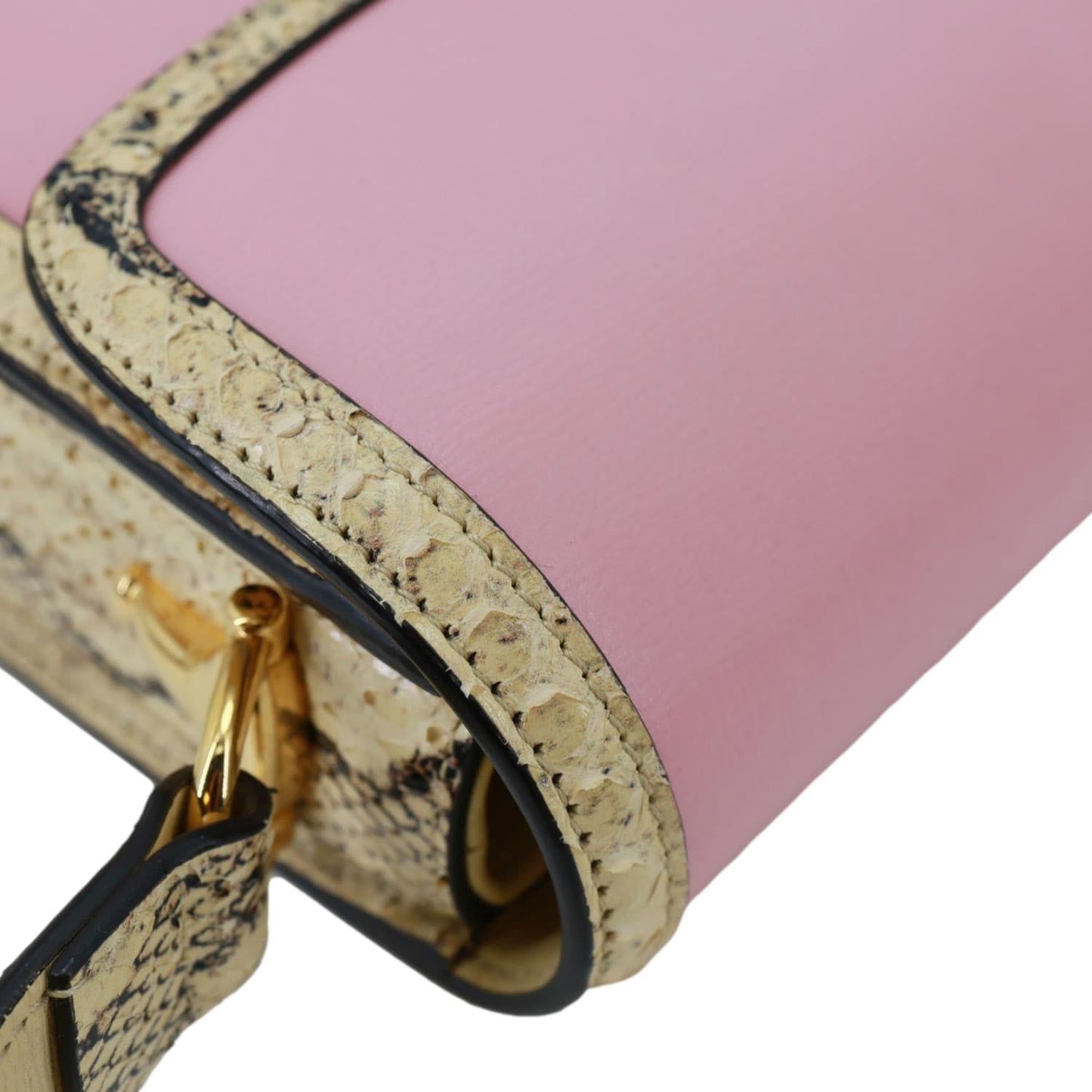 GUCCI Horsebit 1955 Mini Snakeskin Shoulder Bag Pink 602204