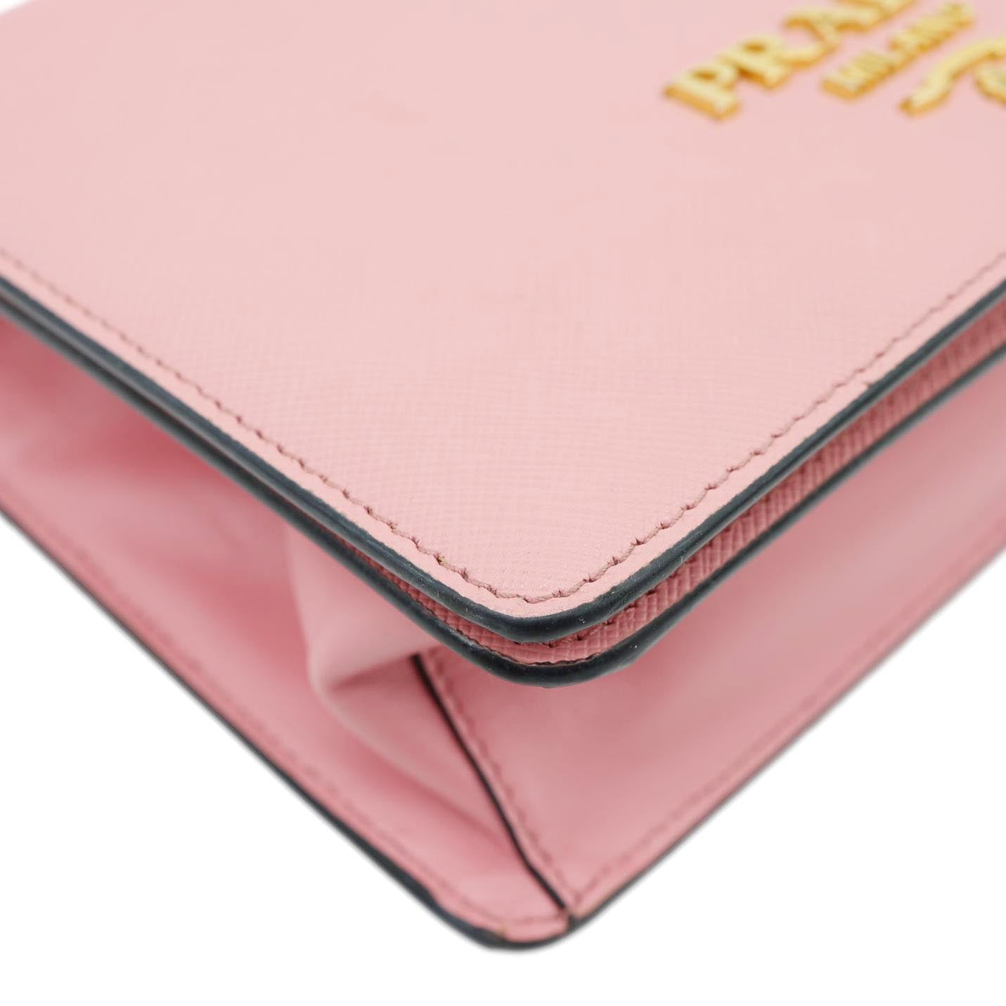 PRADA Soft Saffiano Leather Chain Crossbody Bag Pink