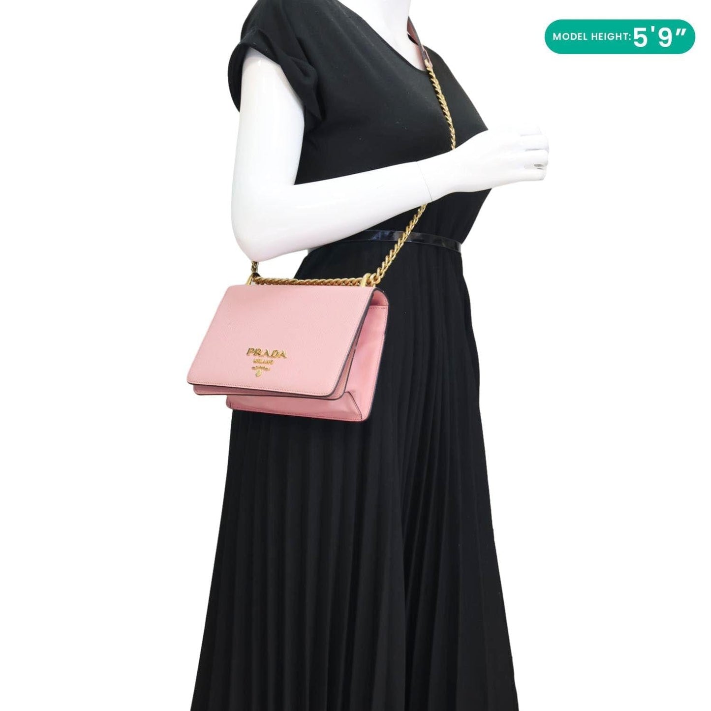 PRADA Soft Saffiano Leather Chain Crossbody Bag Pink