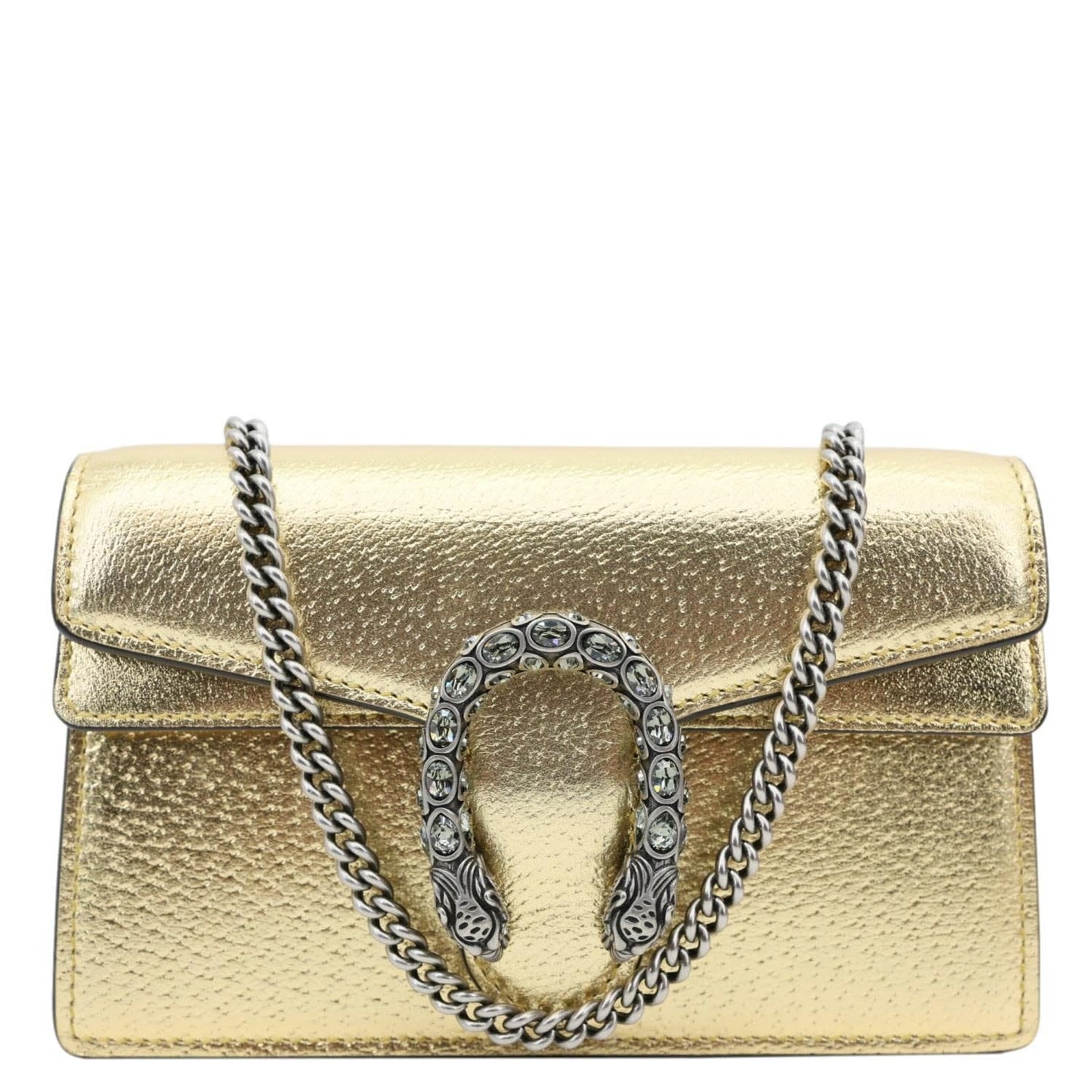 GUCCI Dionysus Super Mini Metallic Leather Crossbody Bag Gold 476432