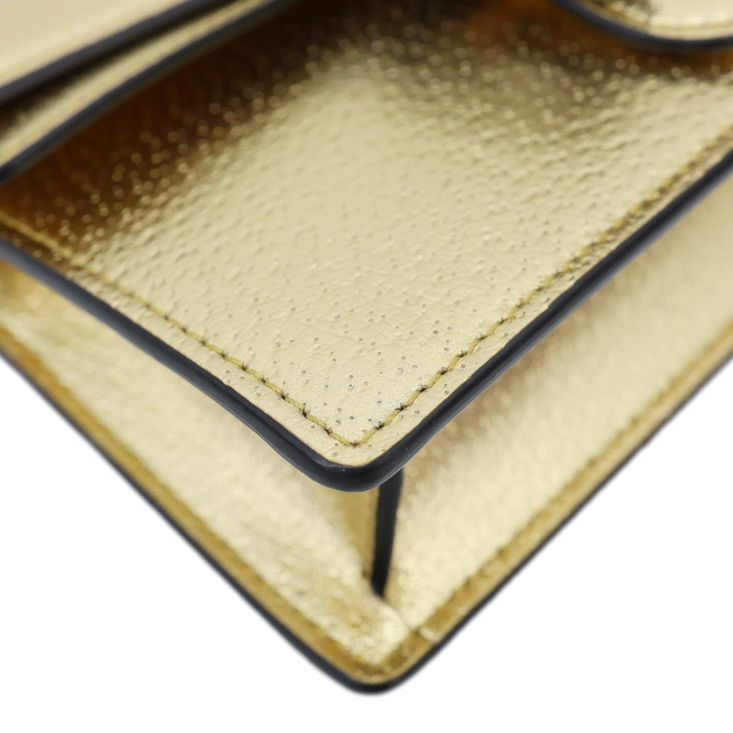 GUCCI Dionysus Super Mini Metallic Leather Crossbody Bag Gold 476432