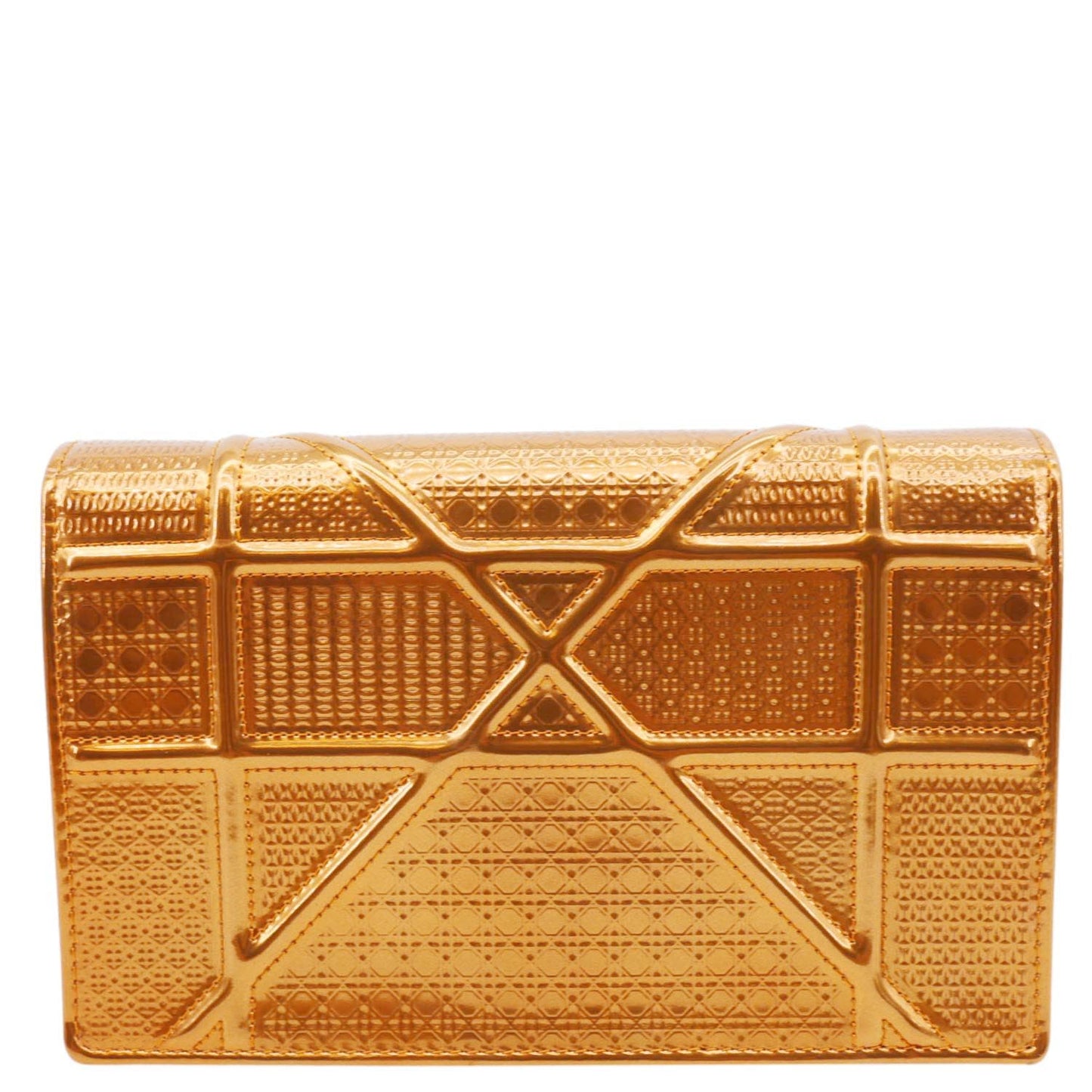 CHRISTIAN DIOR Diorama Micro-Cannage Patent Leather Wallet on Chain Orange