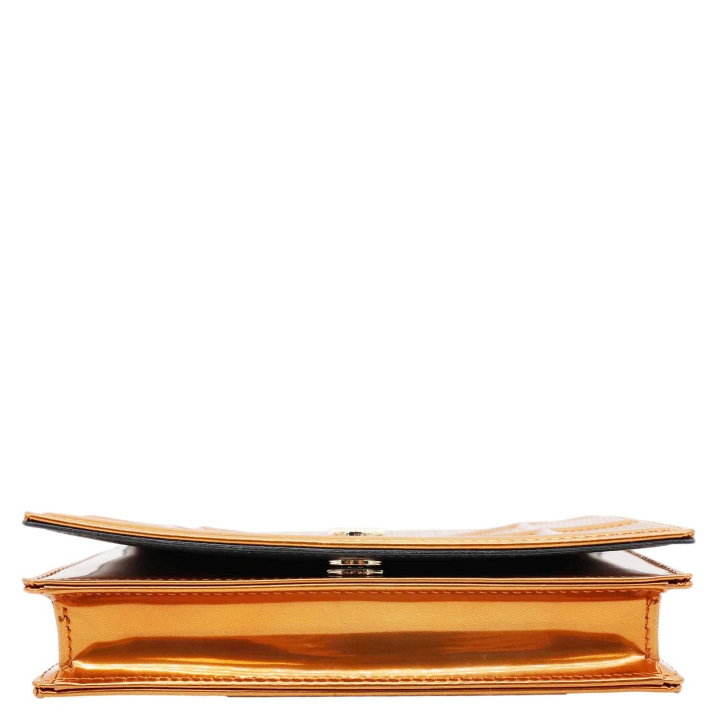 CHRISTIAN DIOR Diorama Micro-Cannage Patent Leather Wallet on Chain Orange