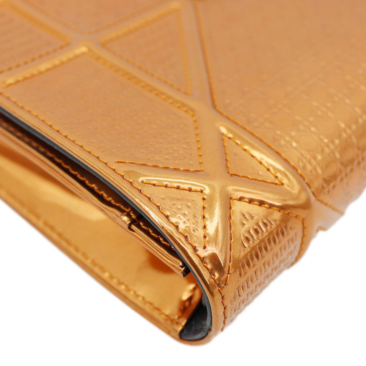 CHRISTIAN DIOR Diorama Micro-Cannage Patent Leather Wallet on Chain Orange