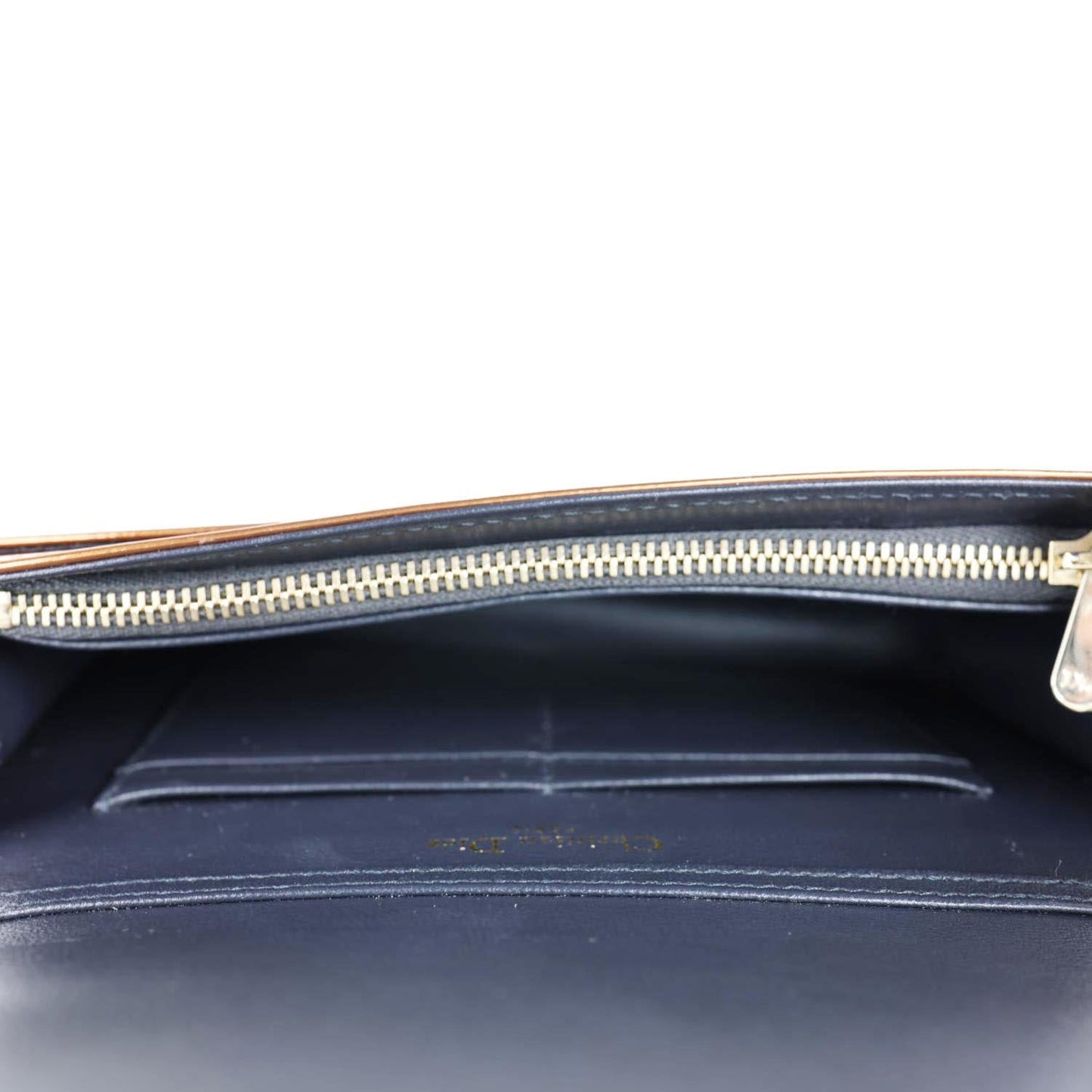 CHRISTIAN DIOR Diorama Micro-Cannage Patent Leather Wallet on Chain Orange