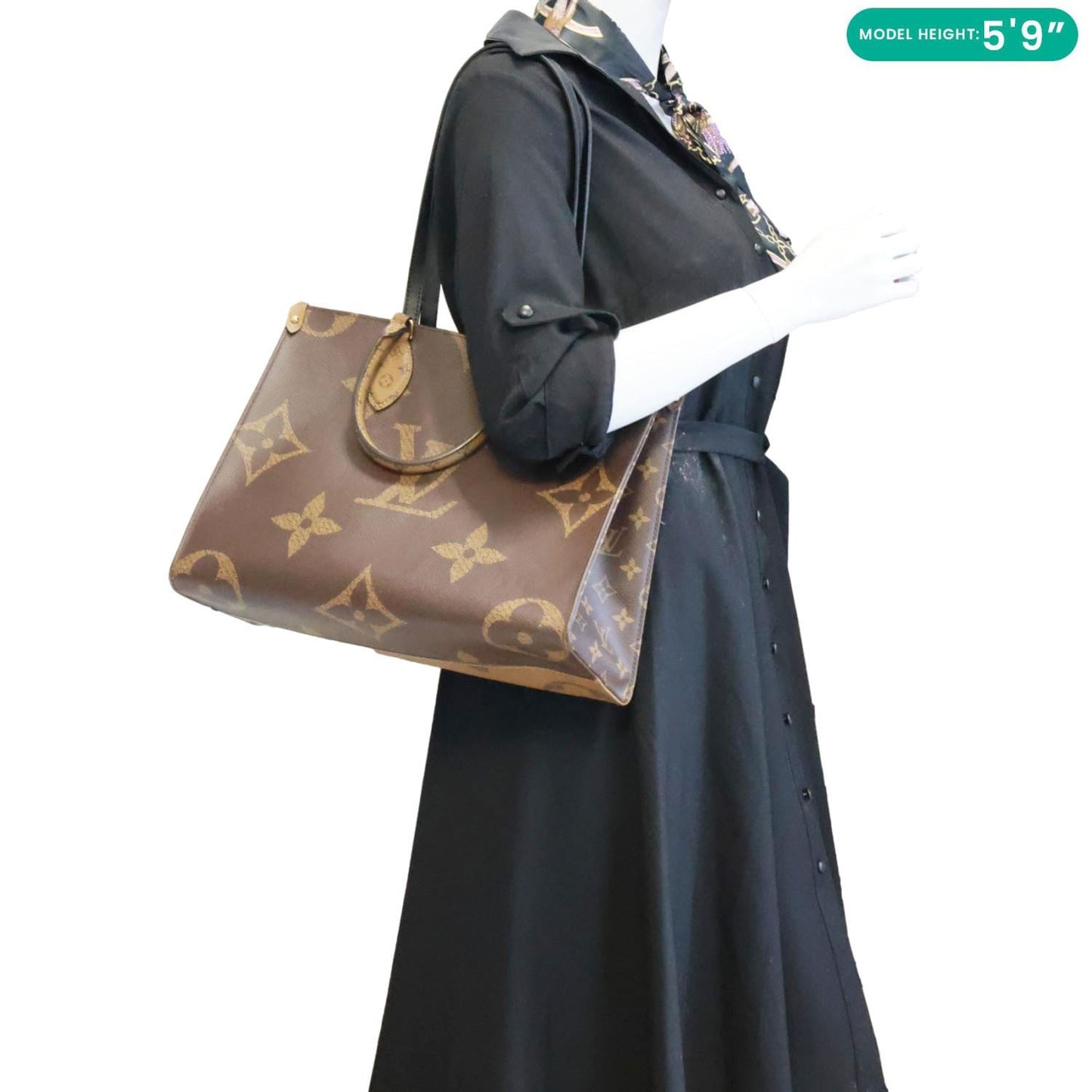 LOUIS VUITTON Onthego MM Reverse Monogram Giant Canvas Tote Bag Brown