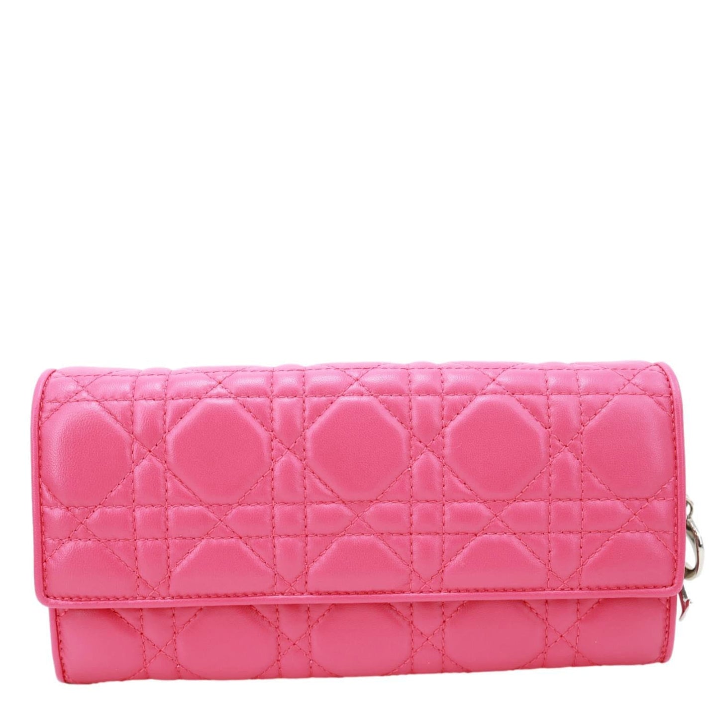 CHRISTIAN DIOR Lady Dior Quilted Cannage Leather Wallet On Chain Pink