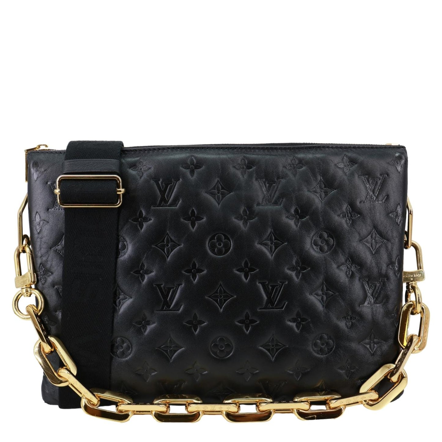 LOUIS VUITTON Coussin MM Monogram Embossed Leather Shoulder Bag Black