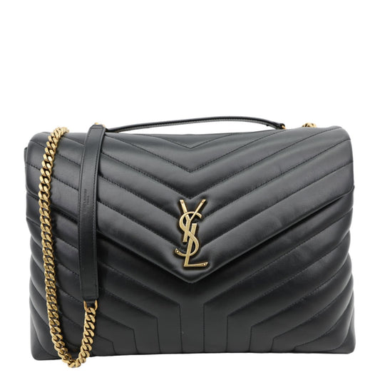 YVES SAINT LAURENT Loulou Large Quilted Leather Crossbody Bag Black
