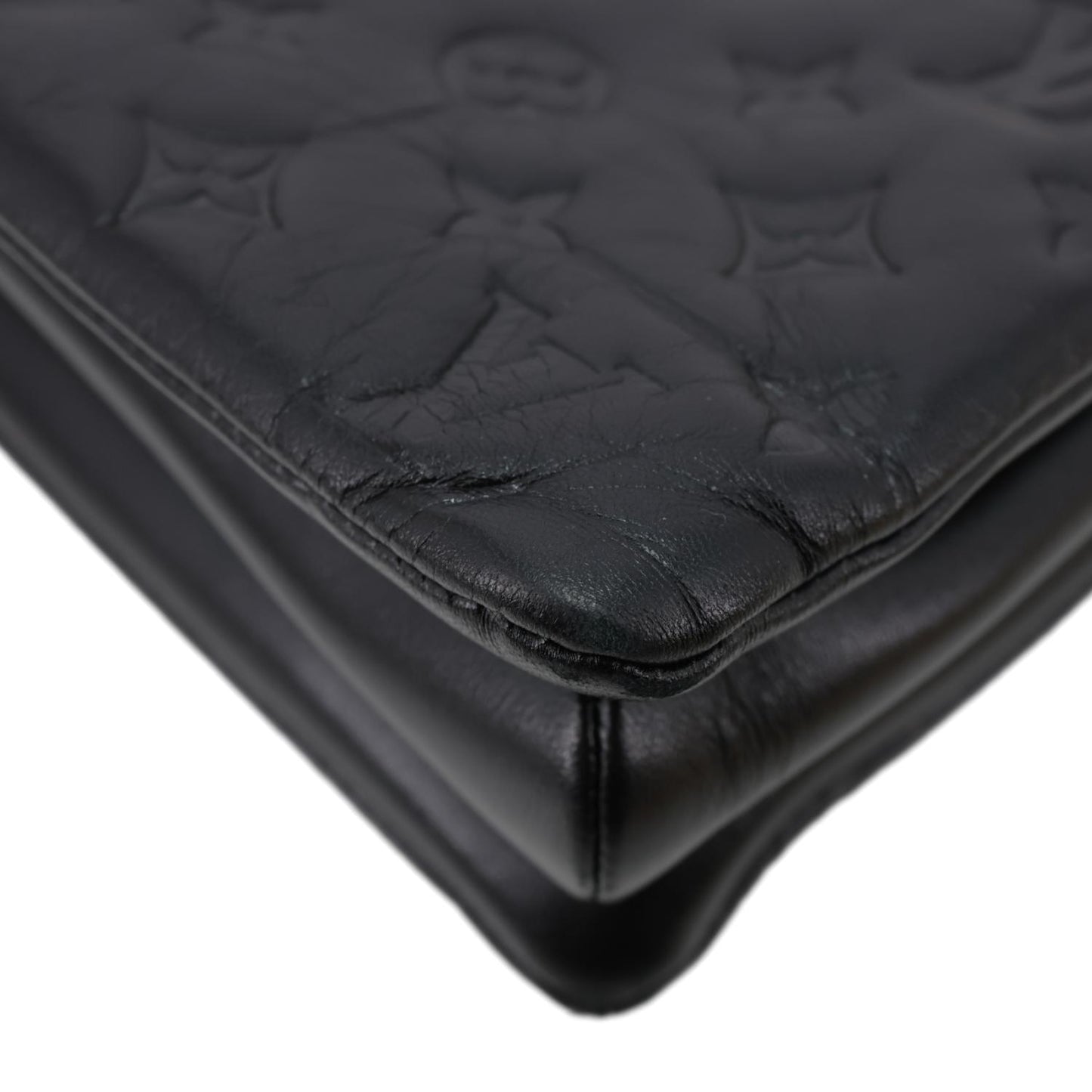 LOUIS VUITTON Coussin MM Monogram Embossed Leather Shoulder Bag Black