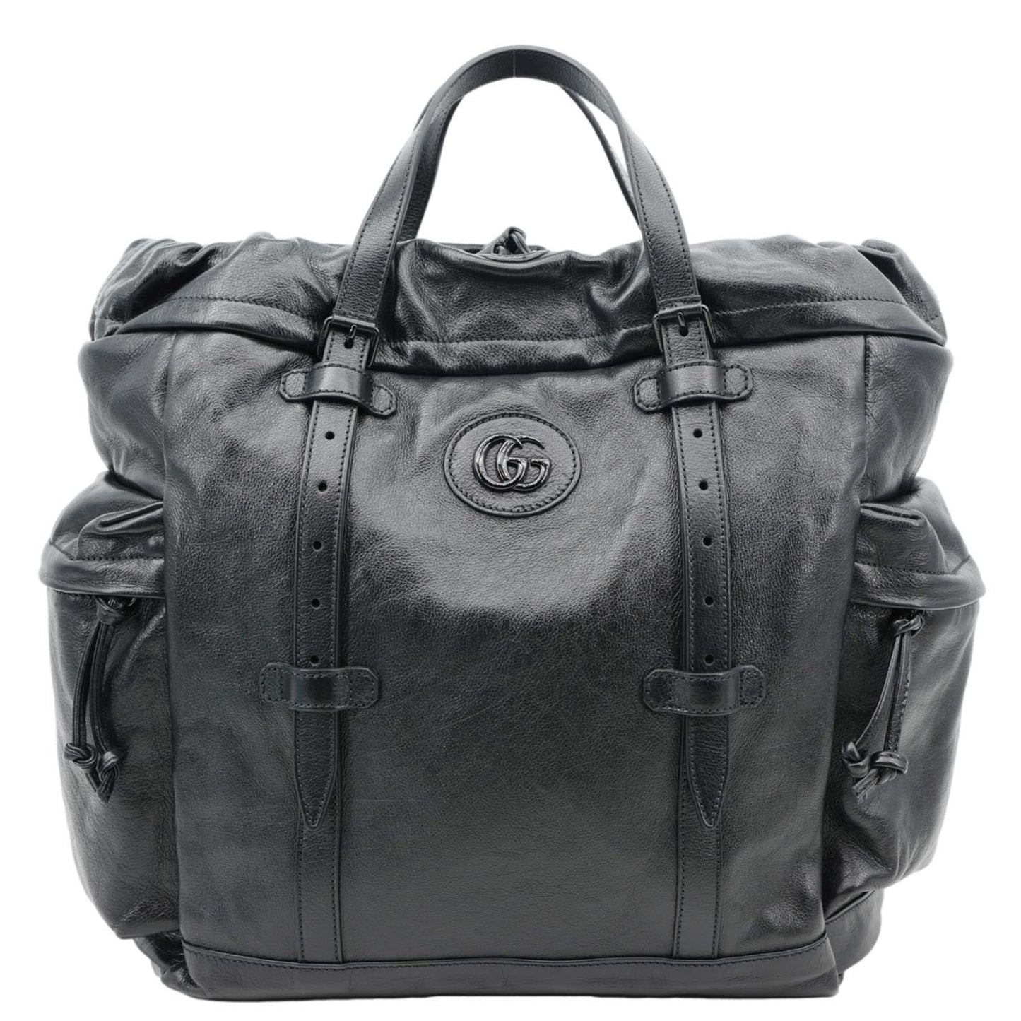 GUCCI Piuma Monochrome Leather Drawstring Bag Black 725664