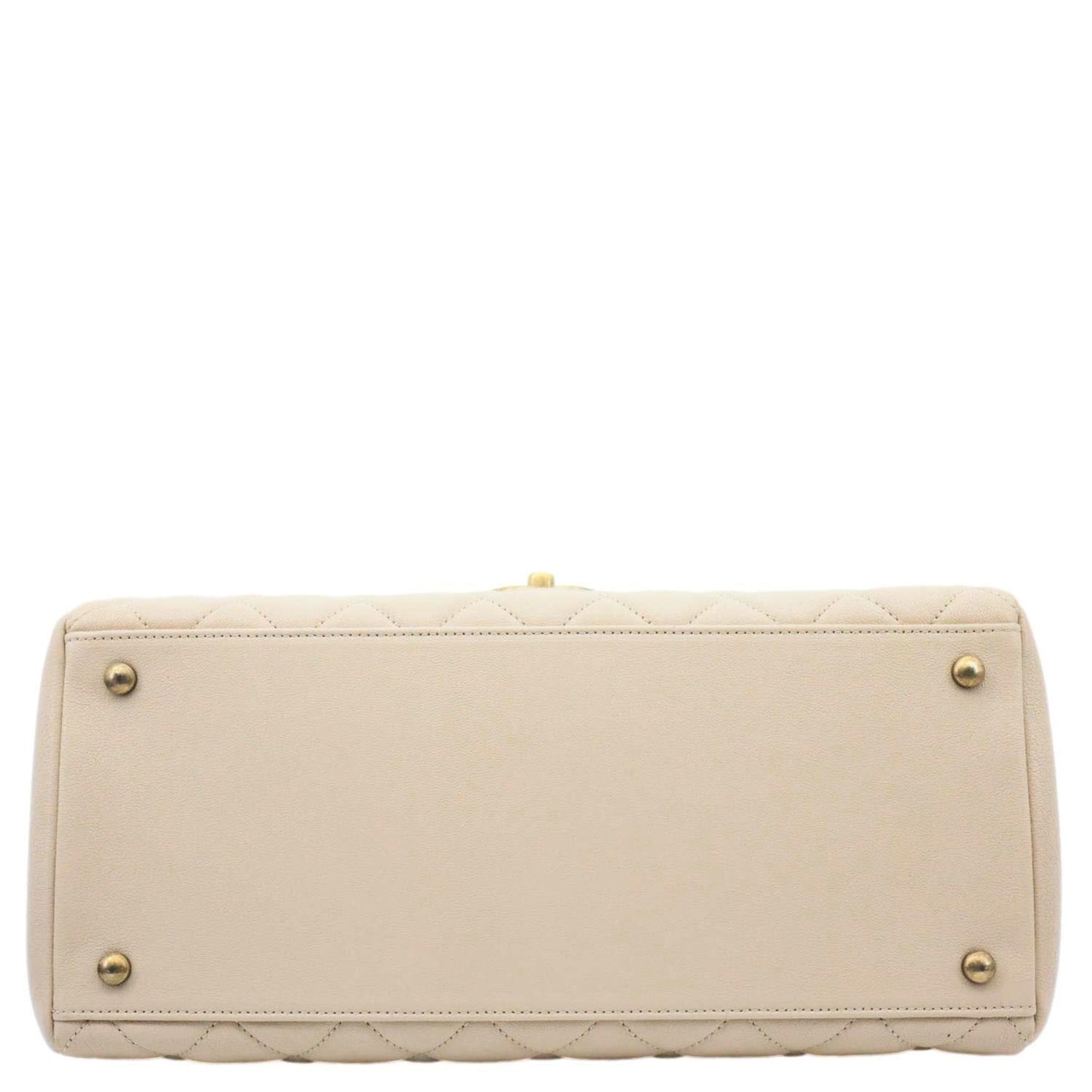 CHANEL Trapezio Flap Large Quilted Sheepskin Leather Crossbody Bag Beige