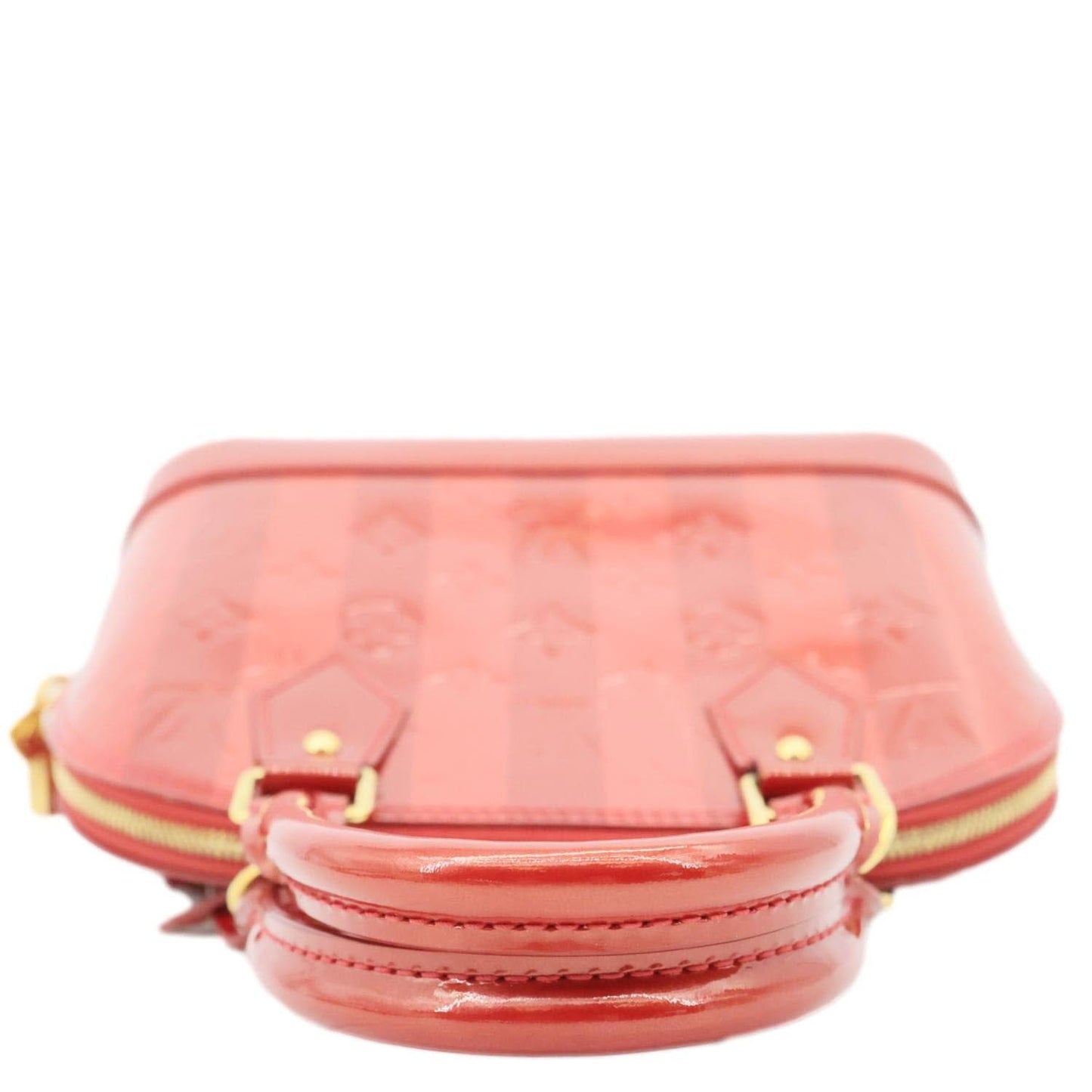 LOUIS VUITTON Alma BB Monogram Rayures Vernis Satchel Bag Red