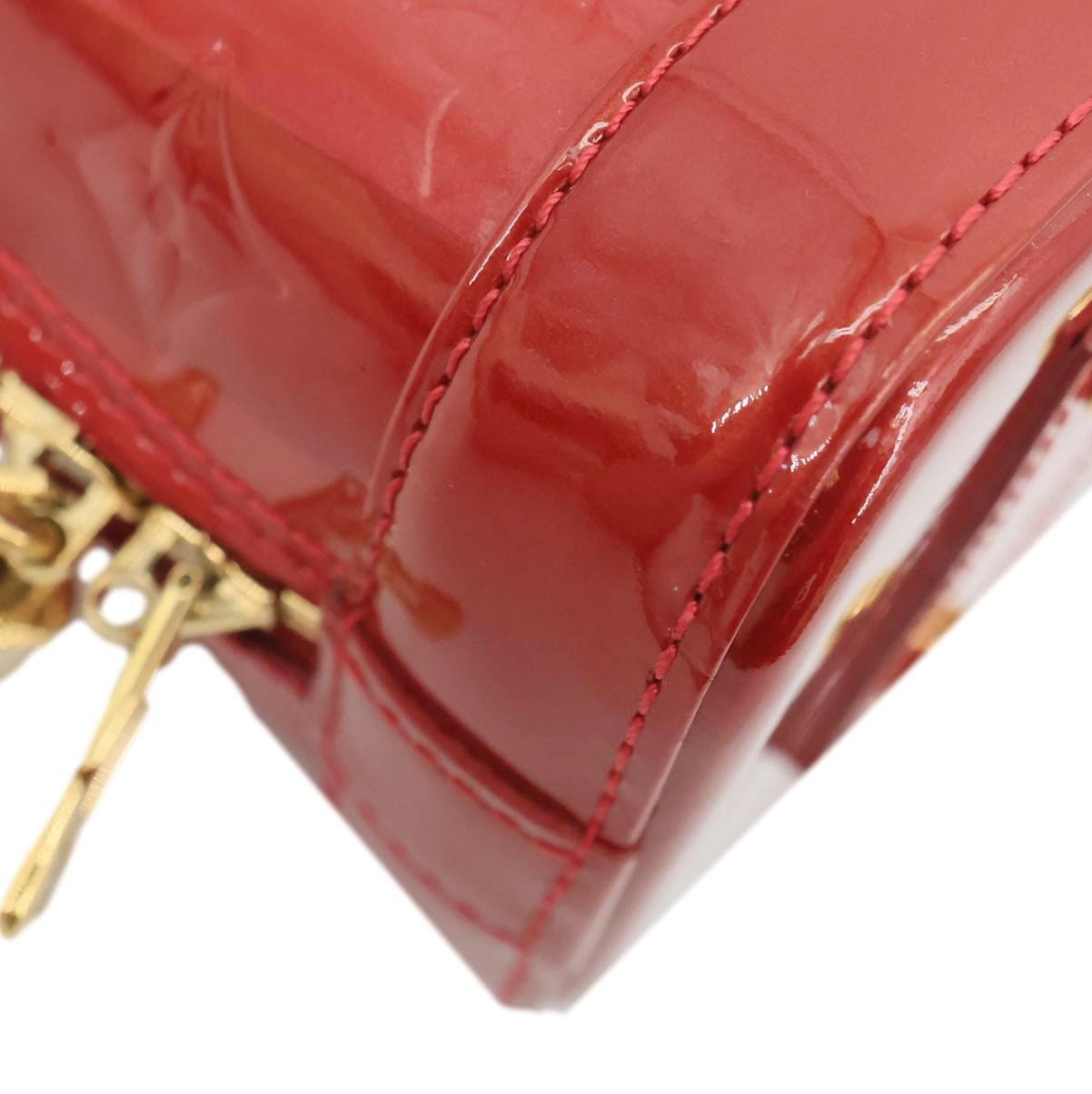 LOUIS VUITTON Alma BB Monogram Rayures Vernis Satchel Bag Red