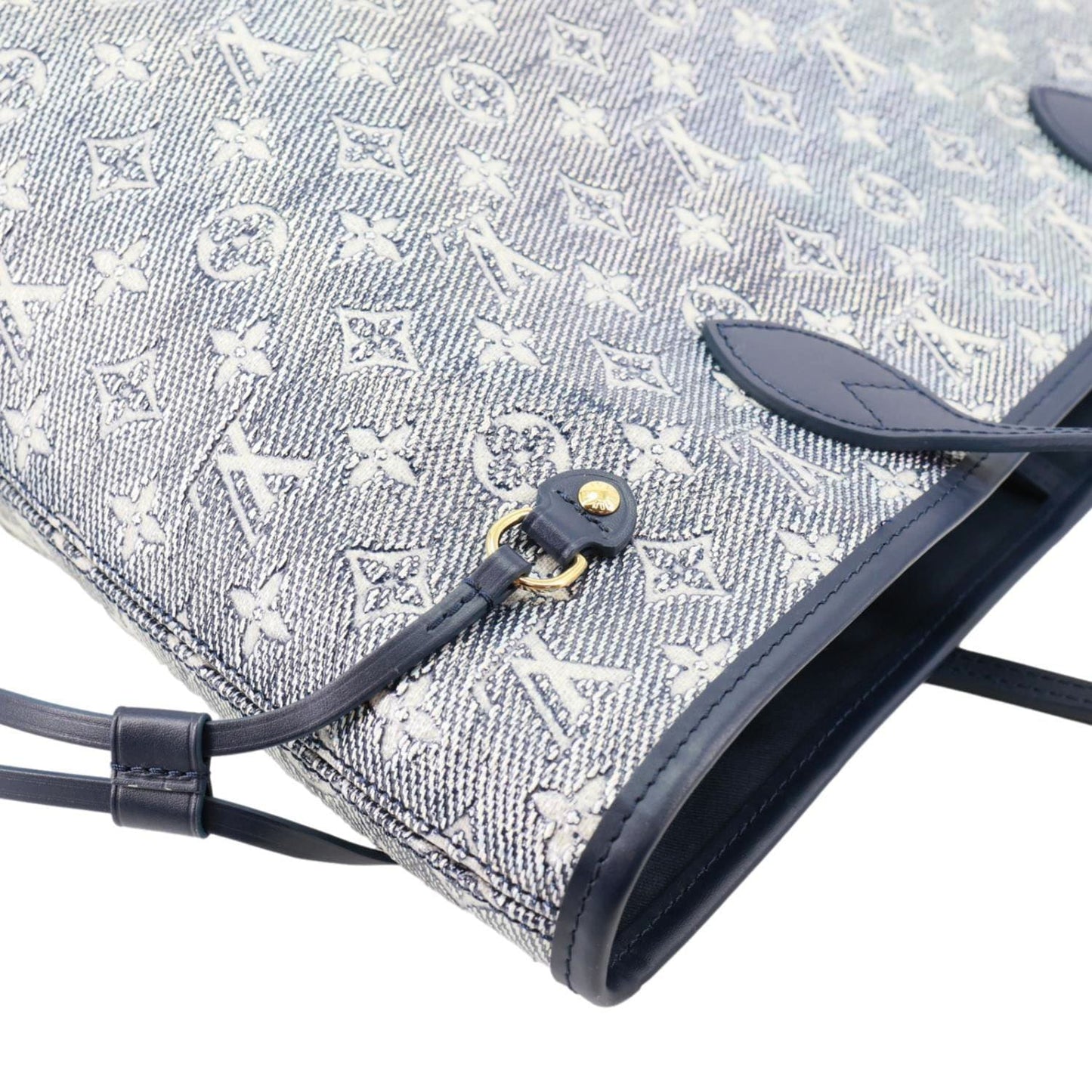 LOUIS VUITTON Neverfull MM Monoglam Jacquard Tote Bag Navy Blue