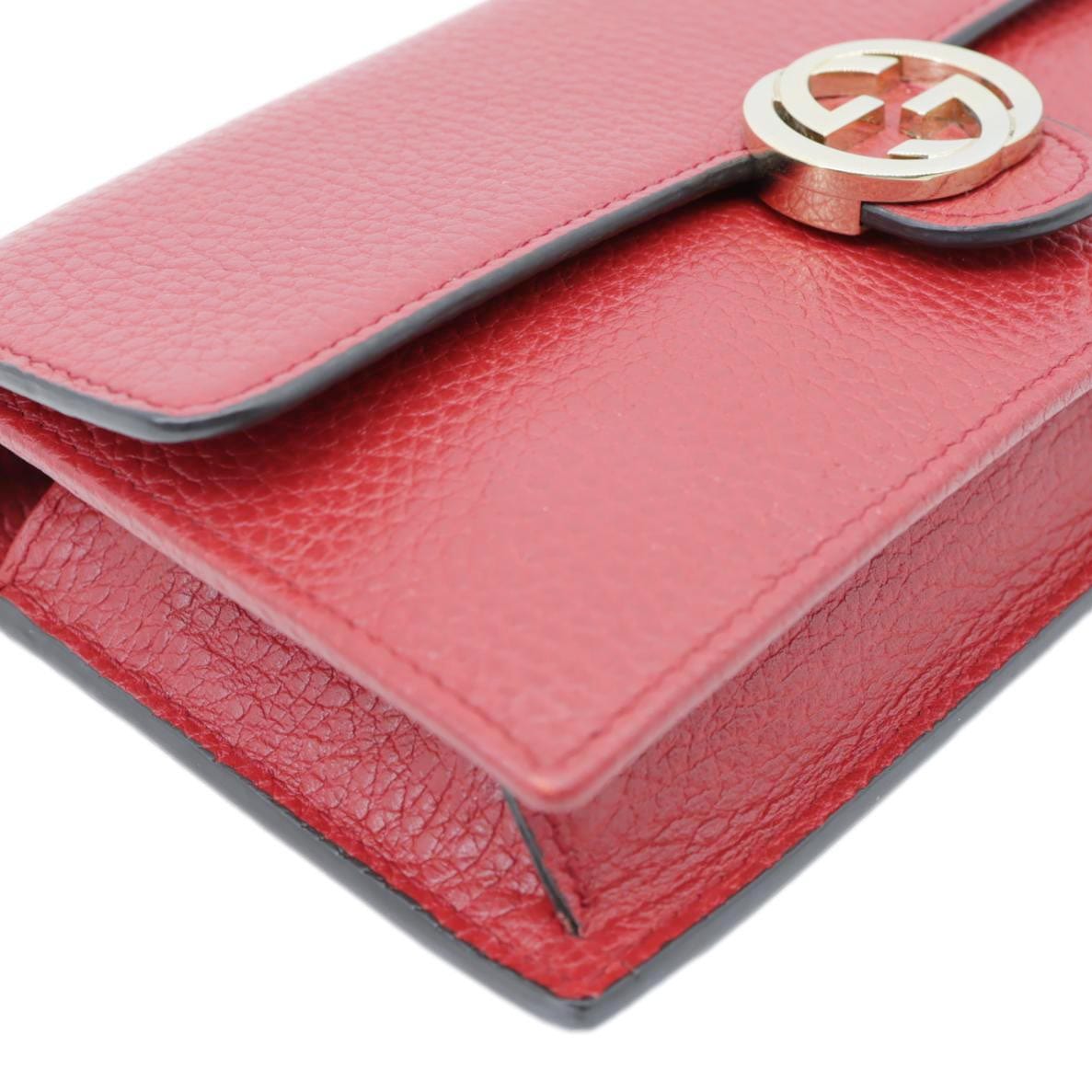 GUCCI Dollar Interlocking G Calfskin Leather Chain Wallet Crossbody Bag Red 510314