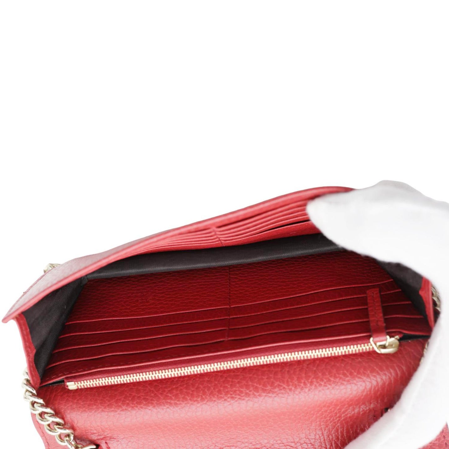 GUCCI Dollar Interlocking G Calfskin Leather Chain Wallet Crossbody Bag Red 510314
