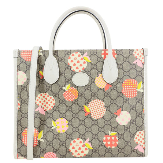 GUCCI Interlocking G Small GG Supreme Les Pommes Canvas Tote Bag Beige 659983