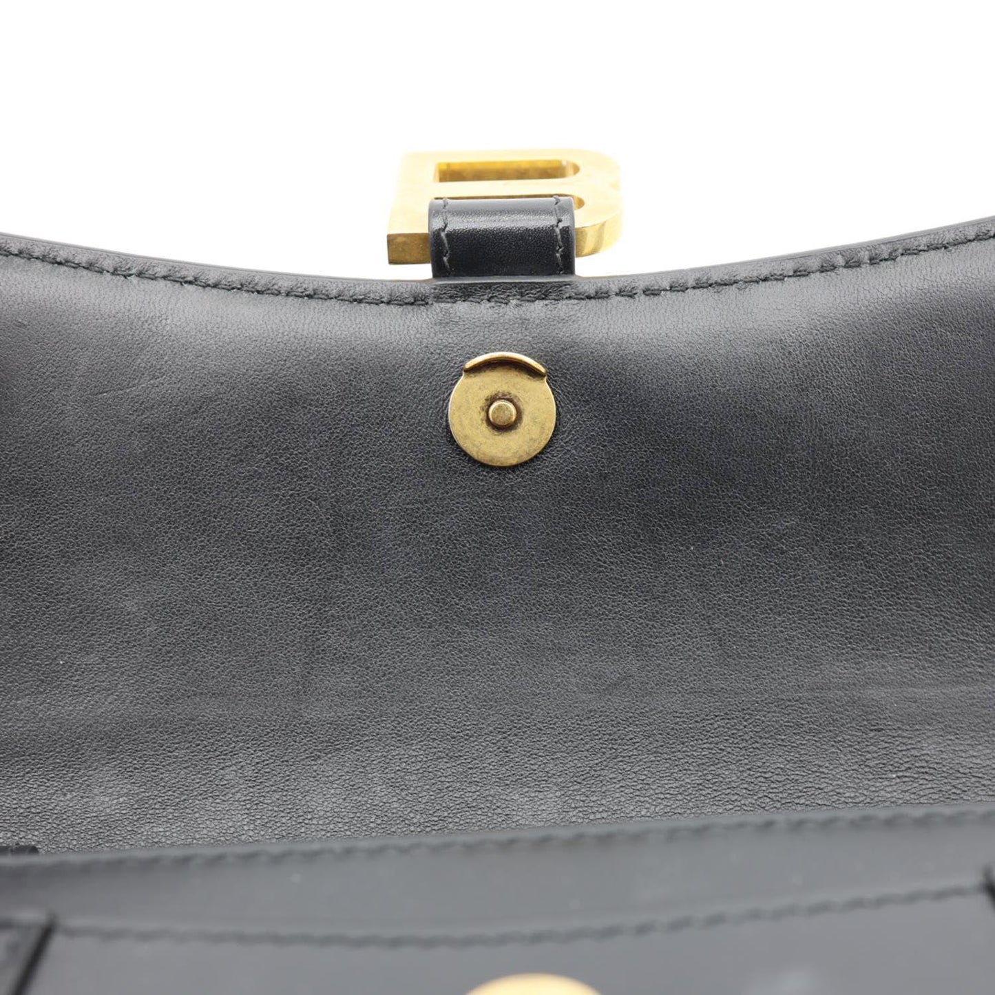 BALENCIAGA Hourglass Shiny Box Calfskin Leather Wallet On Chain Shoulder Bag Black