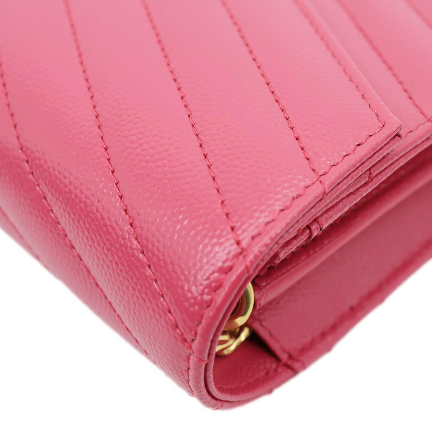 YVES SAINT LAURENT Cassandra Matelasse Grain De Poudre Chain Wallet Pink