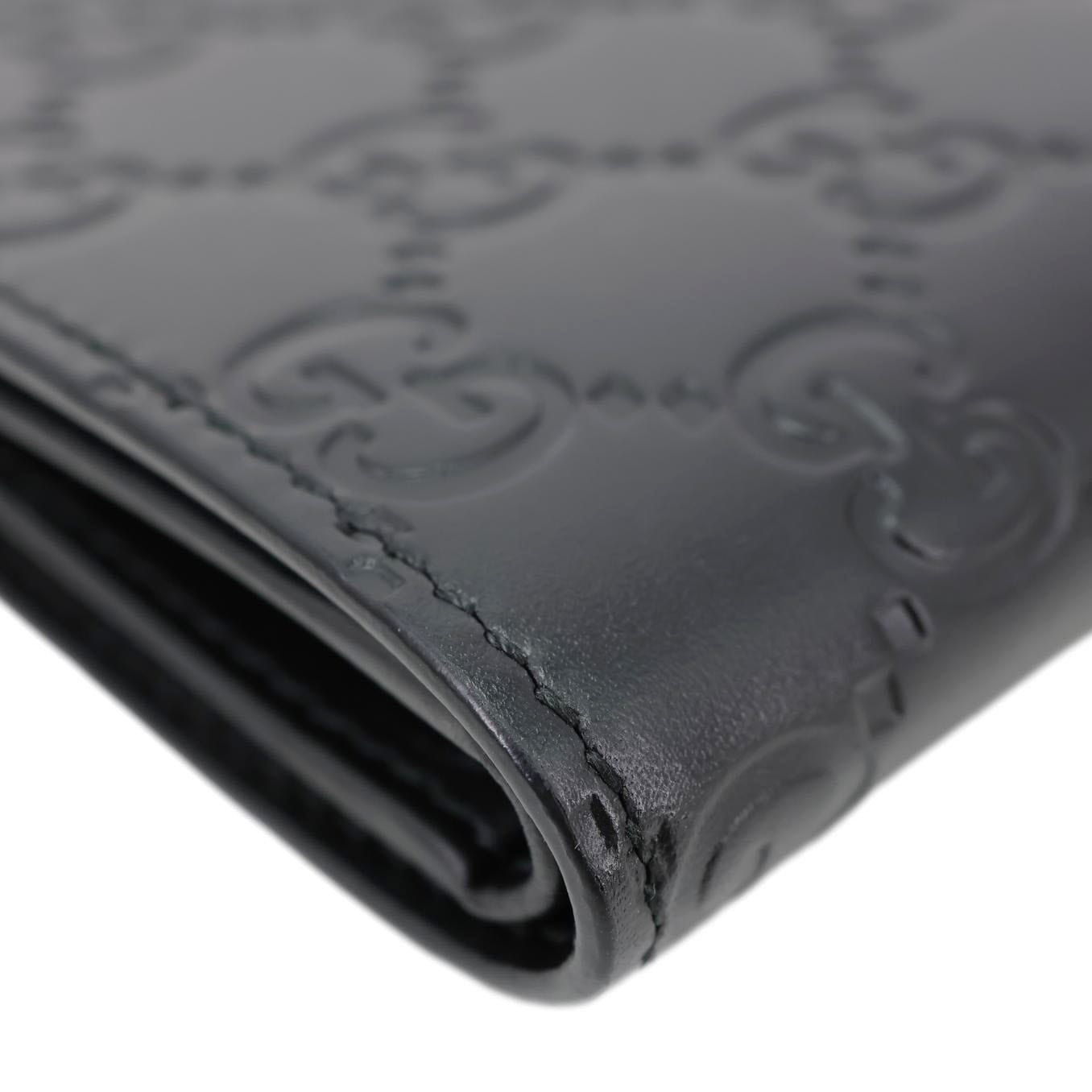 GUCCI GG Signature Leather Bifold Men's Wallet Black 473916