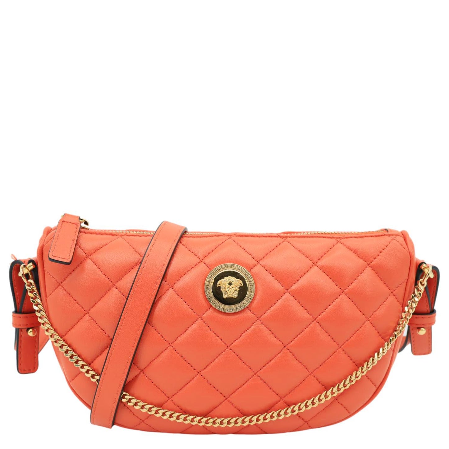 VERSACE La Medusa Body Quilted Leather Crossbody Bag Orange