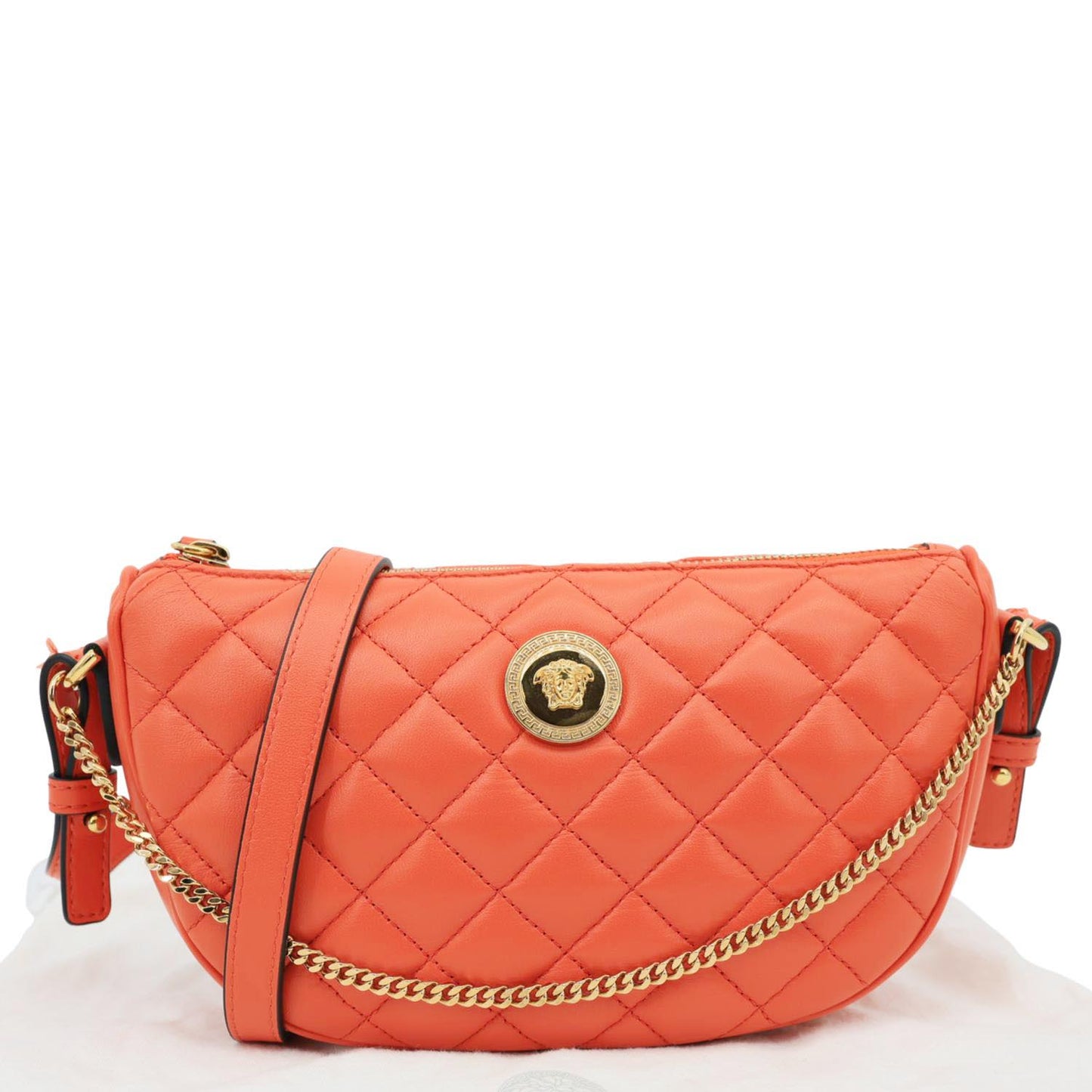 VERSACE La Medusa Body Quilted Leather Crossbody Bag Orange