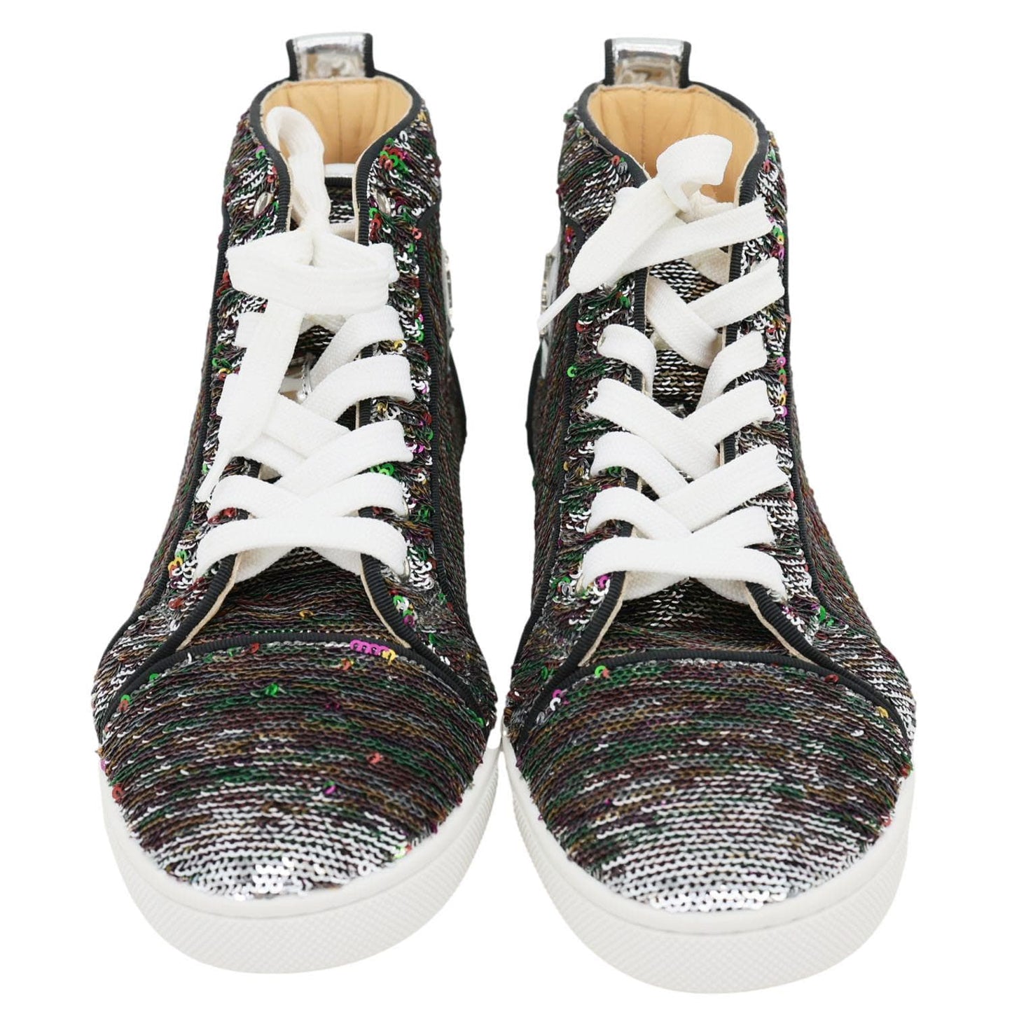 CHRISTIAN LOUBOUTIN Bip Bip High Top Sequins Sneaker Silver Size 38.5