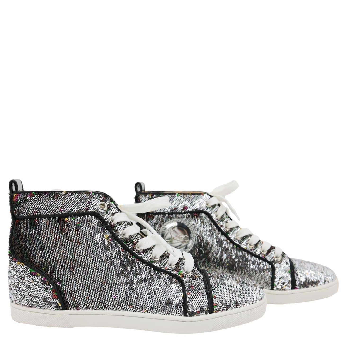 CHRISTIAN LOUBOUTIN Bip Bip High Top Sequins Sneaker Silver Size 38.5