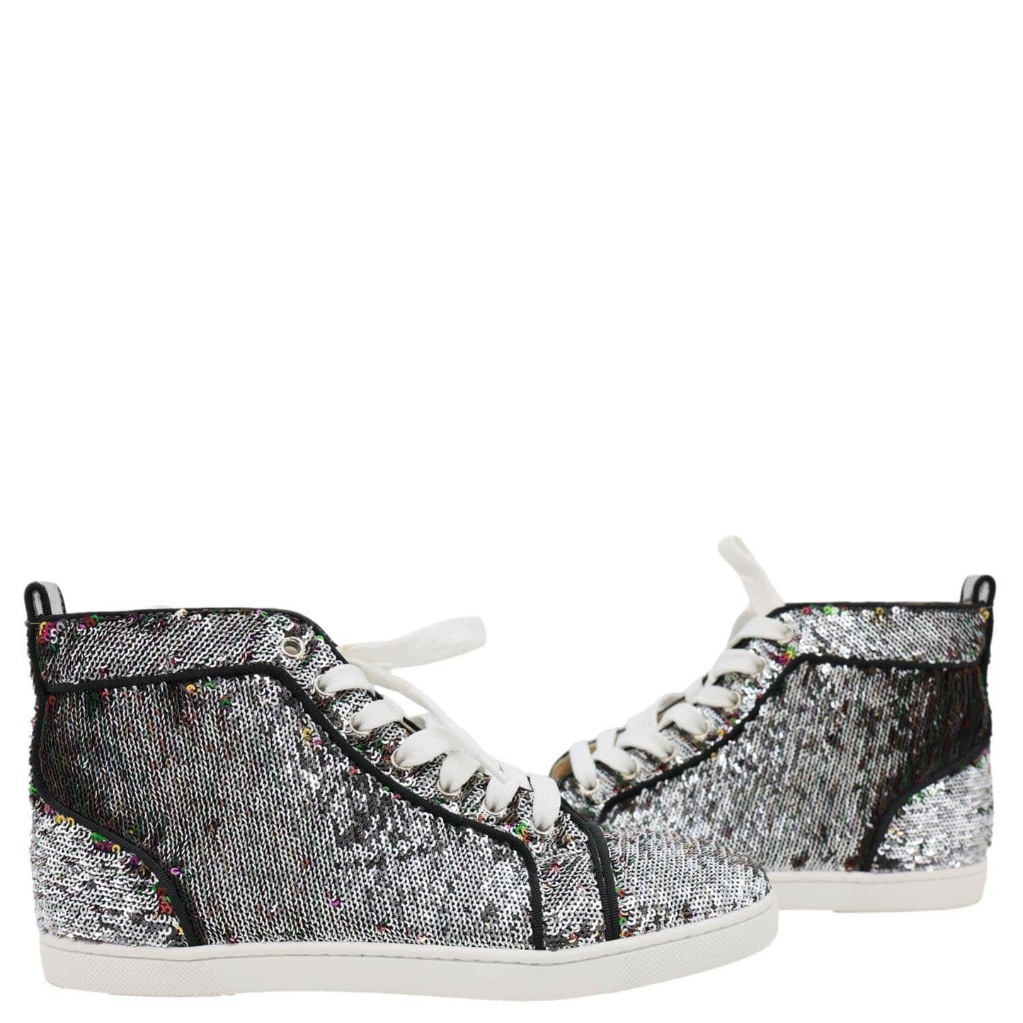 CHRISTIAN LOUBOUTIN Bip Bip High Top Sequins Sneaker Silver Size 38.5
