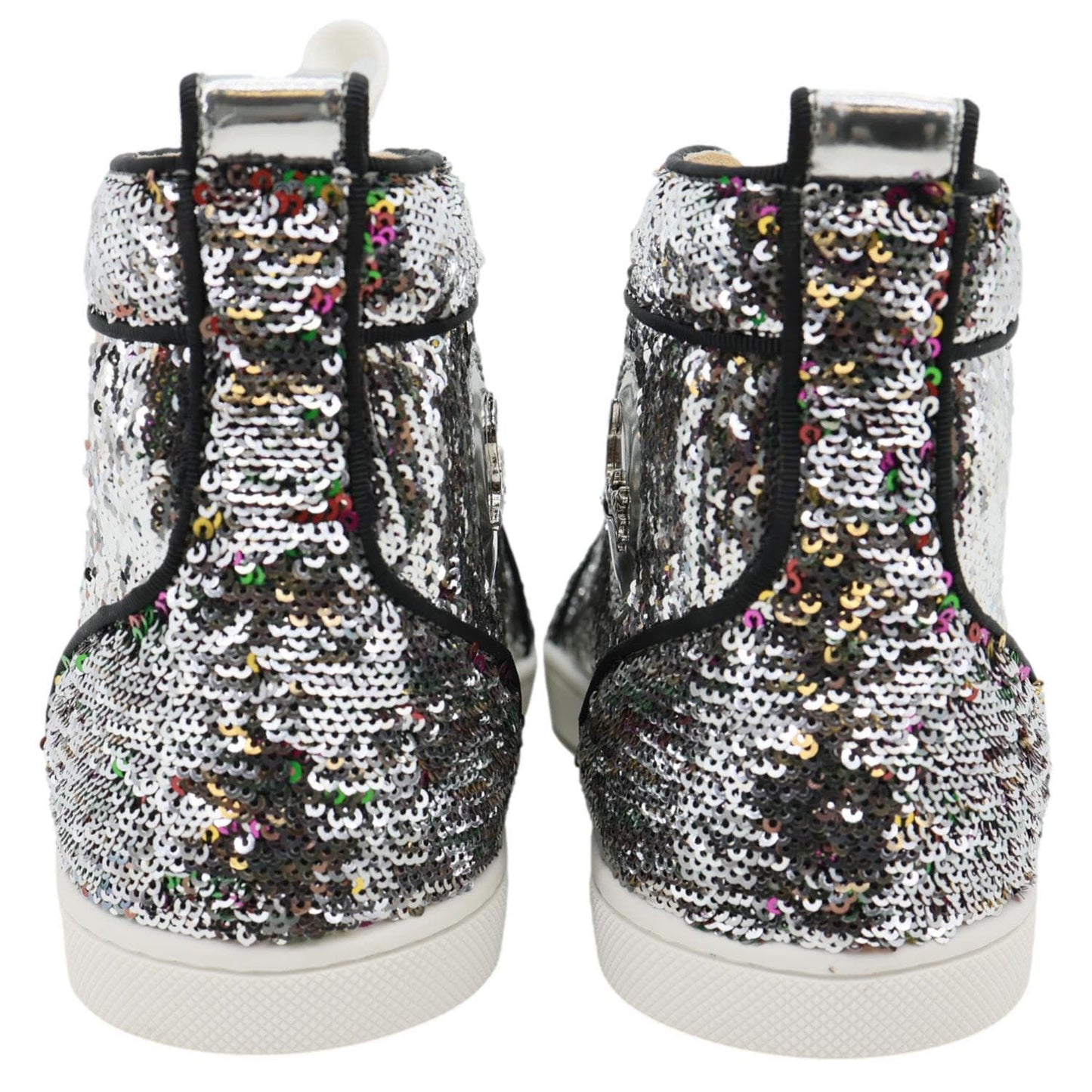 CHRISTIAN LOUBOUTIN Bip Bip High Top Sequins Sneaker Silver Size 38.5