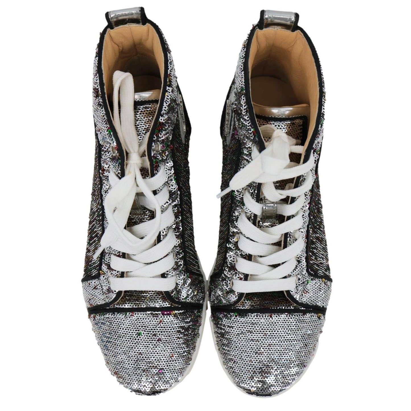 CHRISTIAN LOUBOUTIN Bip Bip High Top Sequins Sneaker Silver Size 38.5