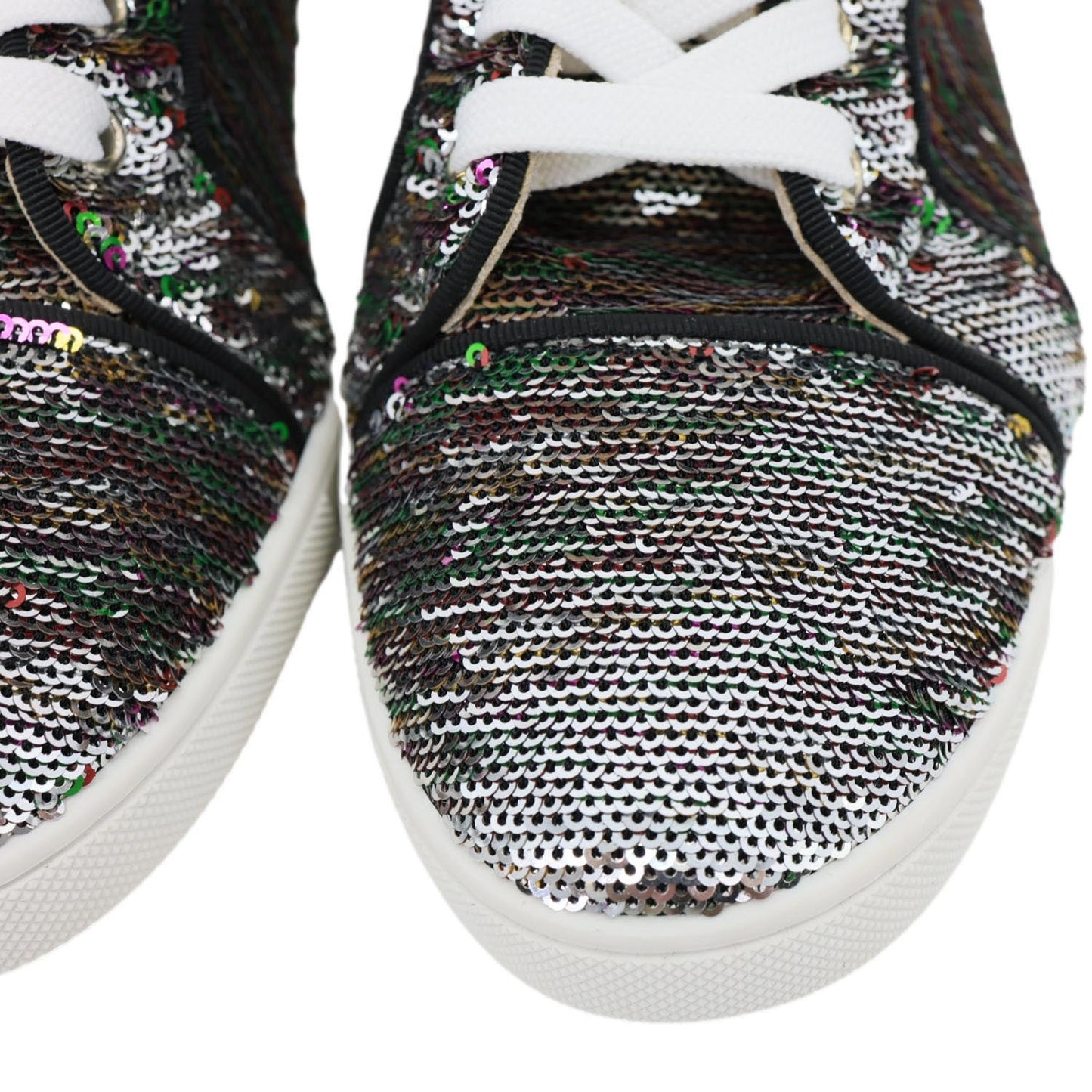 CHRISTIAN LOUBOUTIN Bip Bip High Top Sequins Sneaker Silver Size 38.5