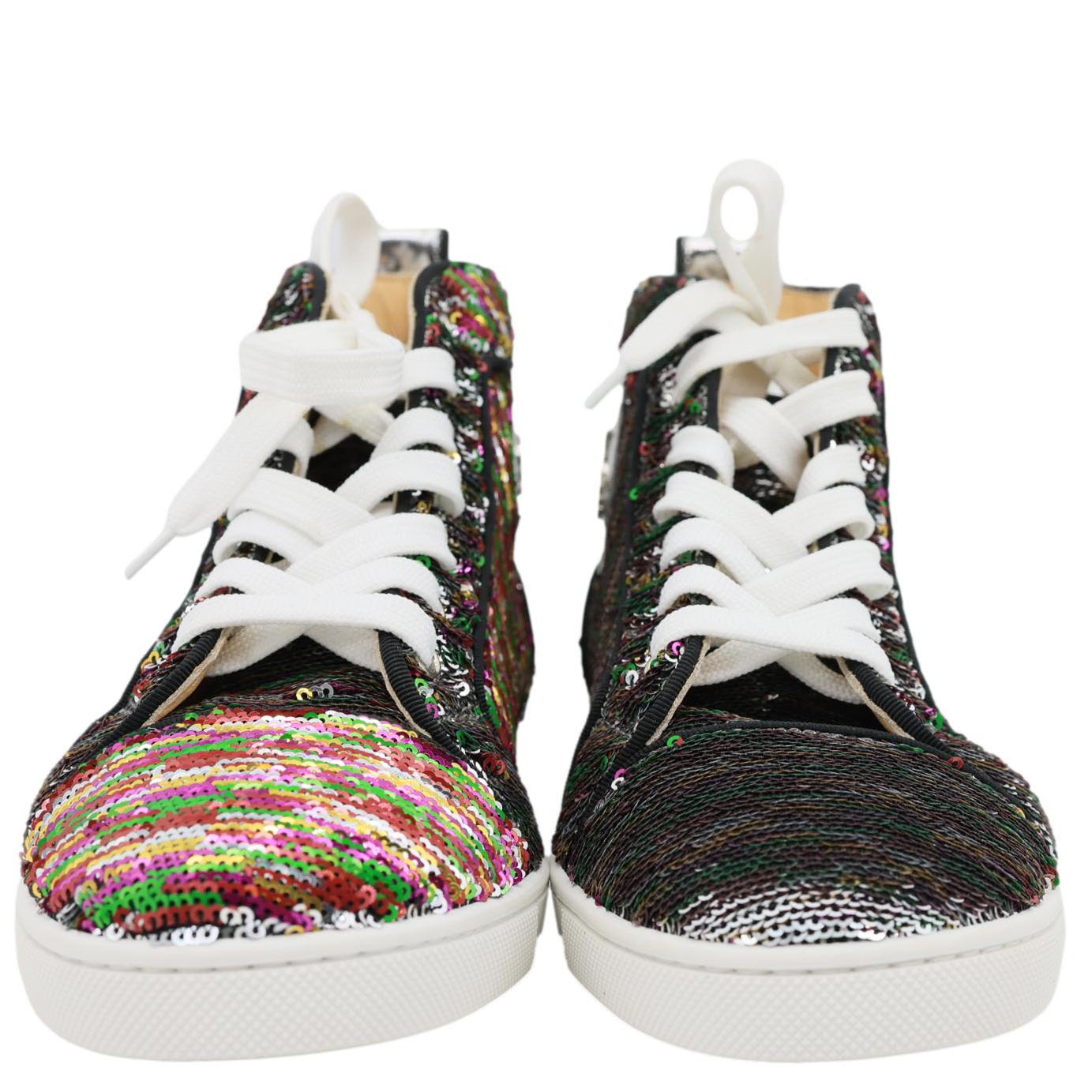 CHRISTIAN LOUBOUTIN Bip Bip High Top Sequins Sneaker Silver Size 38.5