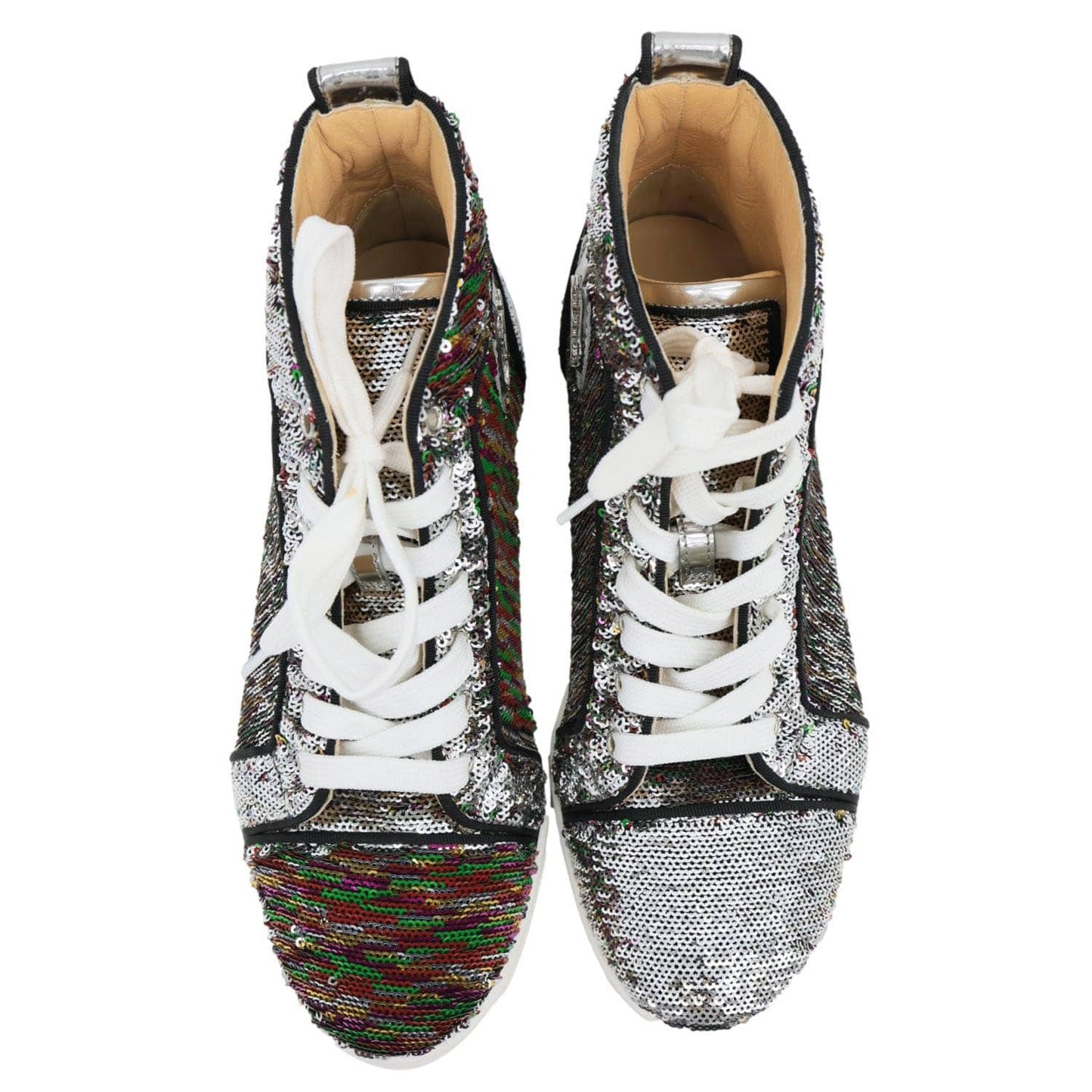 CHRISTIAN LOUBOUTIN Bip Bip High Top Sequins Sneaker Silver Size 38.5