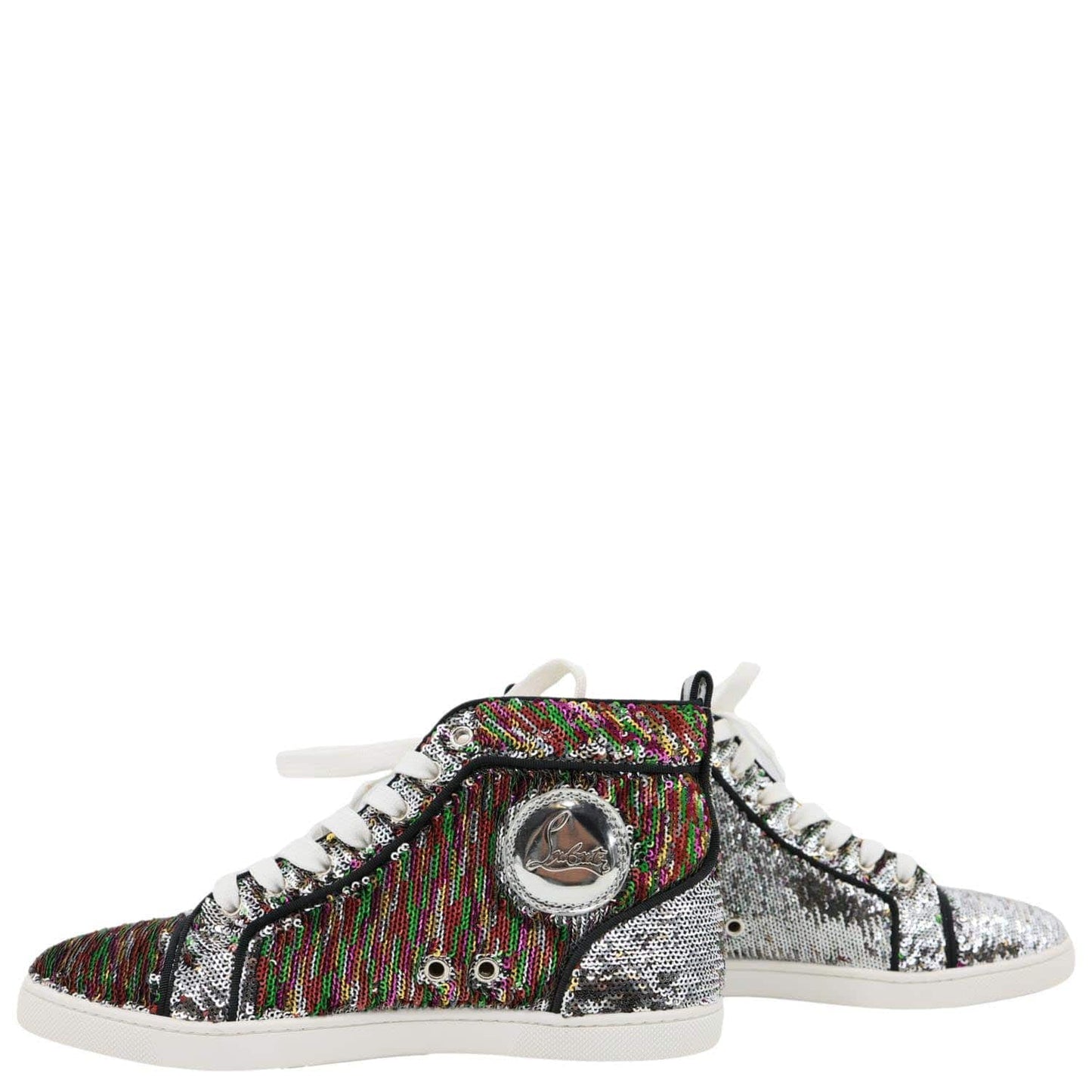 CHRISTIAN LOUBOUTIN Bip Bip High Top Sequins Sneaker Silver Size 38.5