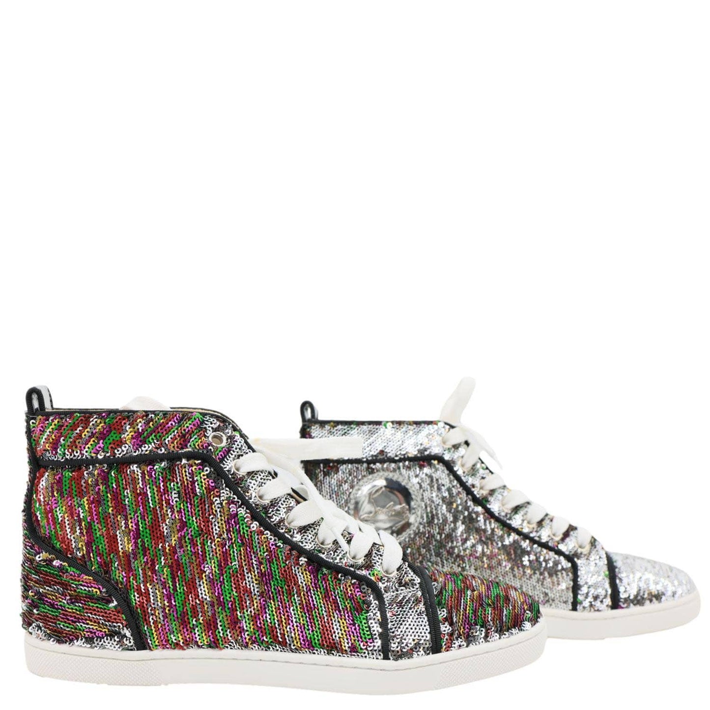 CHRISTIAN LOUBOUTIN Bip Bip High Top Sequins Sneaker Silver Size 38.5