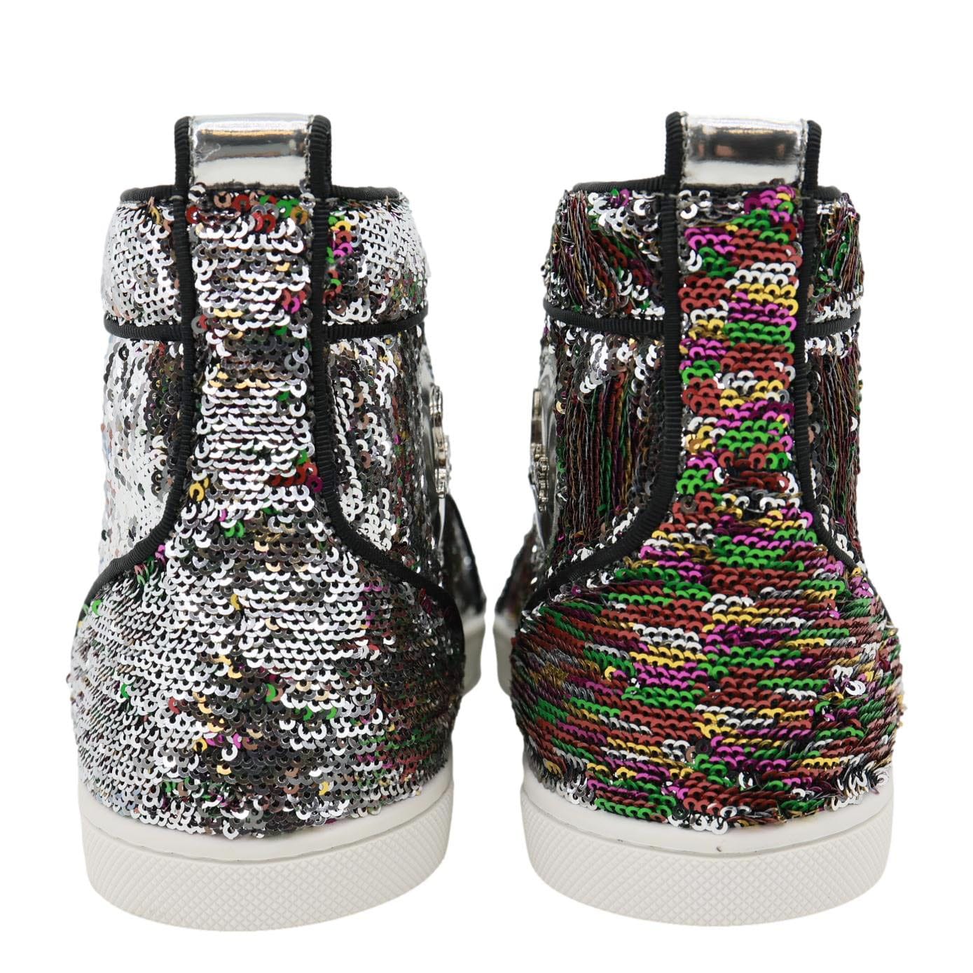 CHRISTIAN LOUBOUTIN Bip Bip High Top Sequins Sneaker Silver Size 38.5