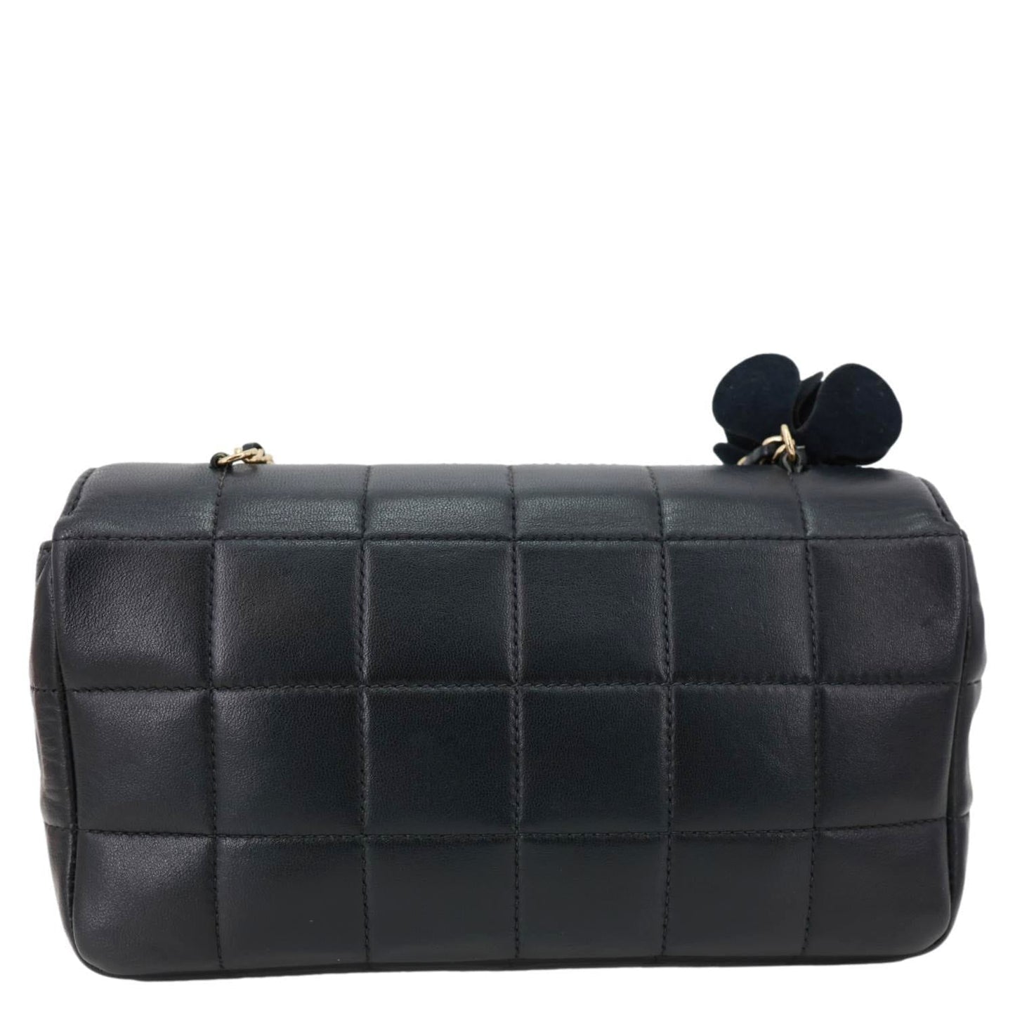 CHANEL Camellia Chocolate Bar Flap Mini Quilted Lambskin Leather Crossbody Bag Black