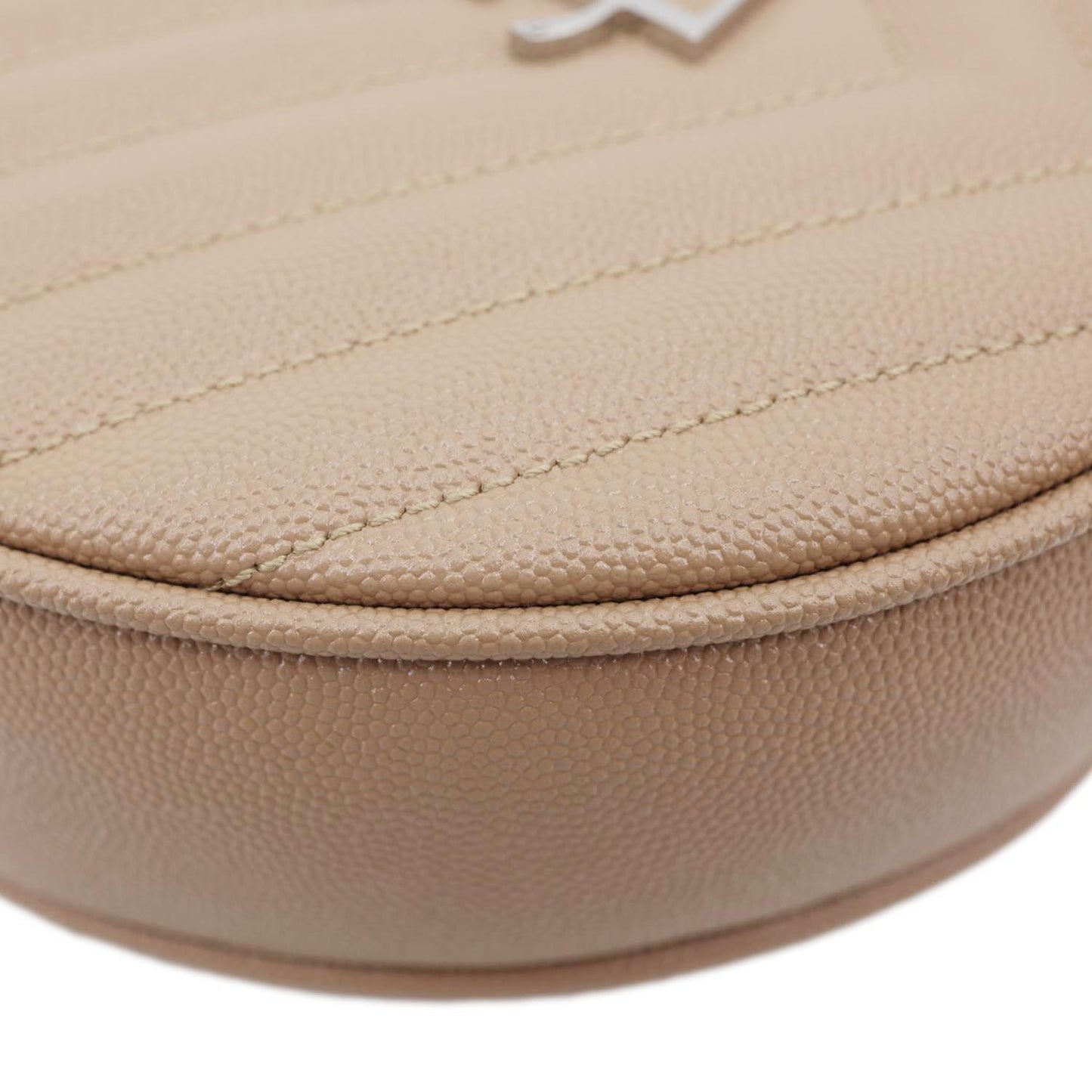 YVES SAINT LAURENT Vinyle Round Chevron Leather Camera Crossbody Bag Beige