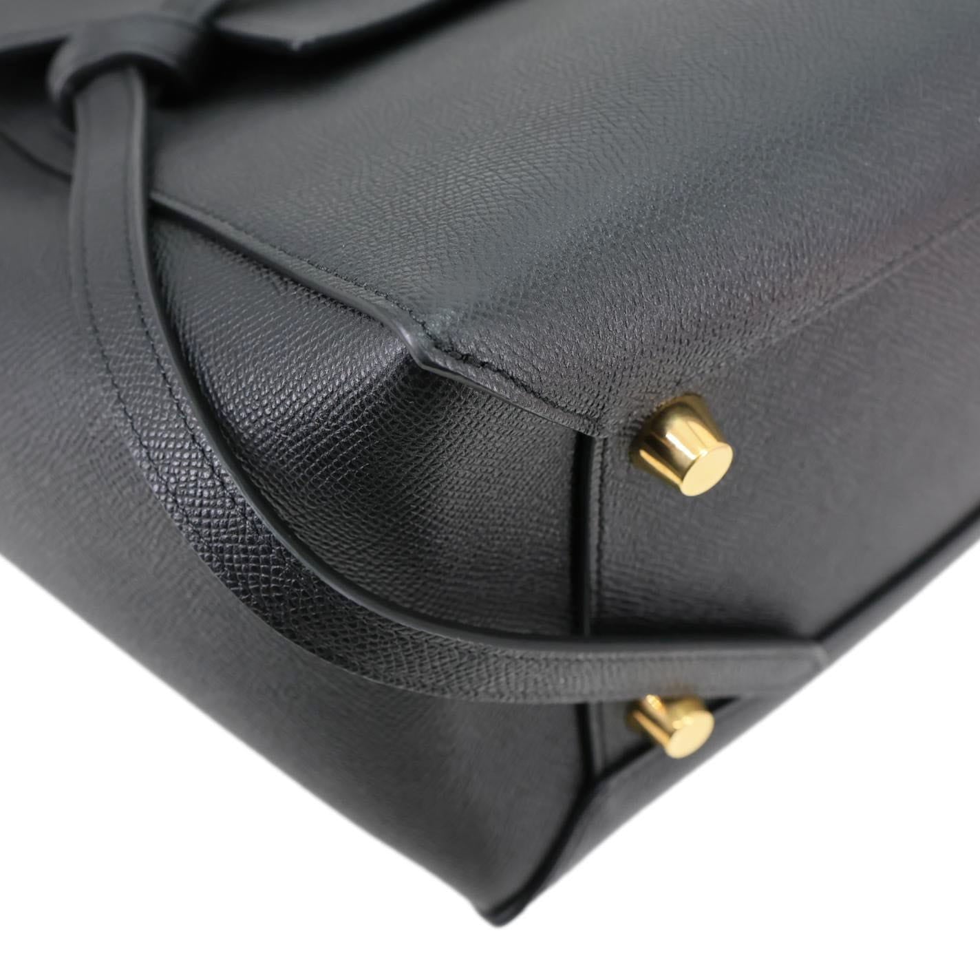 CELINE Belt Grained Calfskin Leather 2Way Shoulder Bag Black