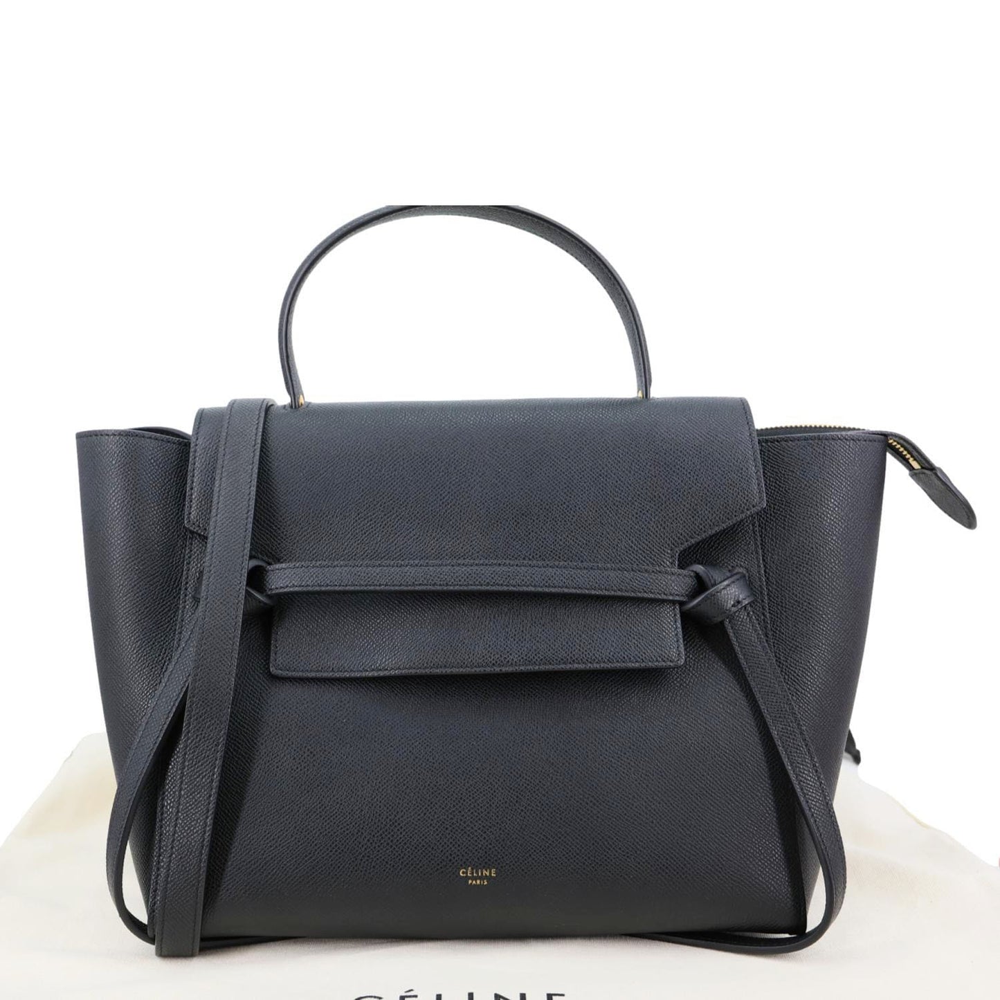CELINE Belt Grained Calfskin Leather 2Way Shoulder Bag Black