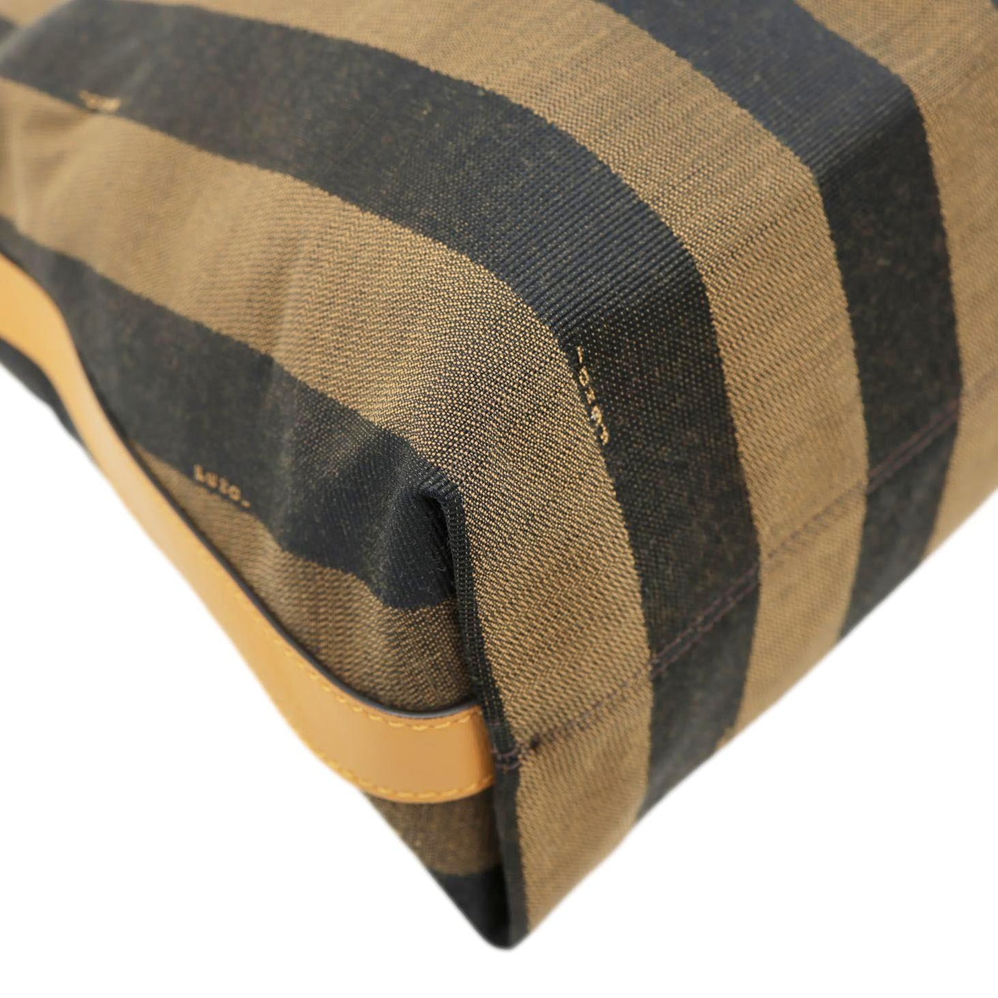 FENDI Pequin Stripe Canvas Hobo Bag Tobacco