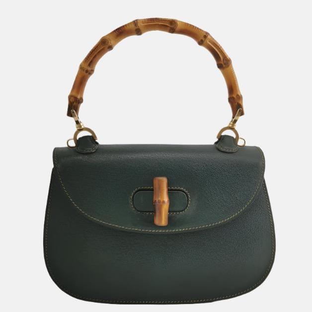 Gucci Bamboo 1947 Top Handle Bag Leather Small Dark Green